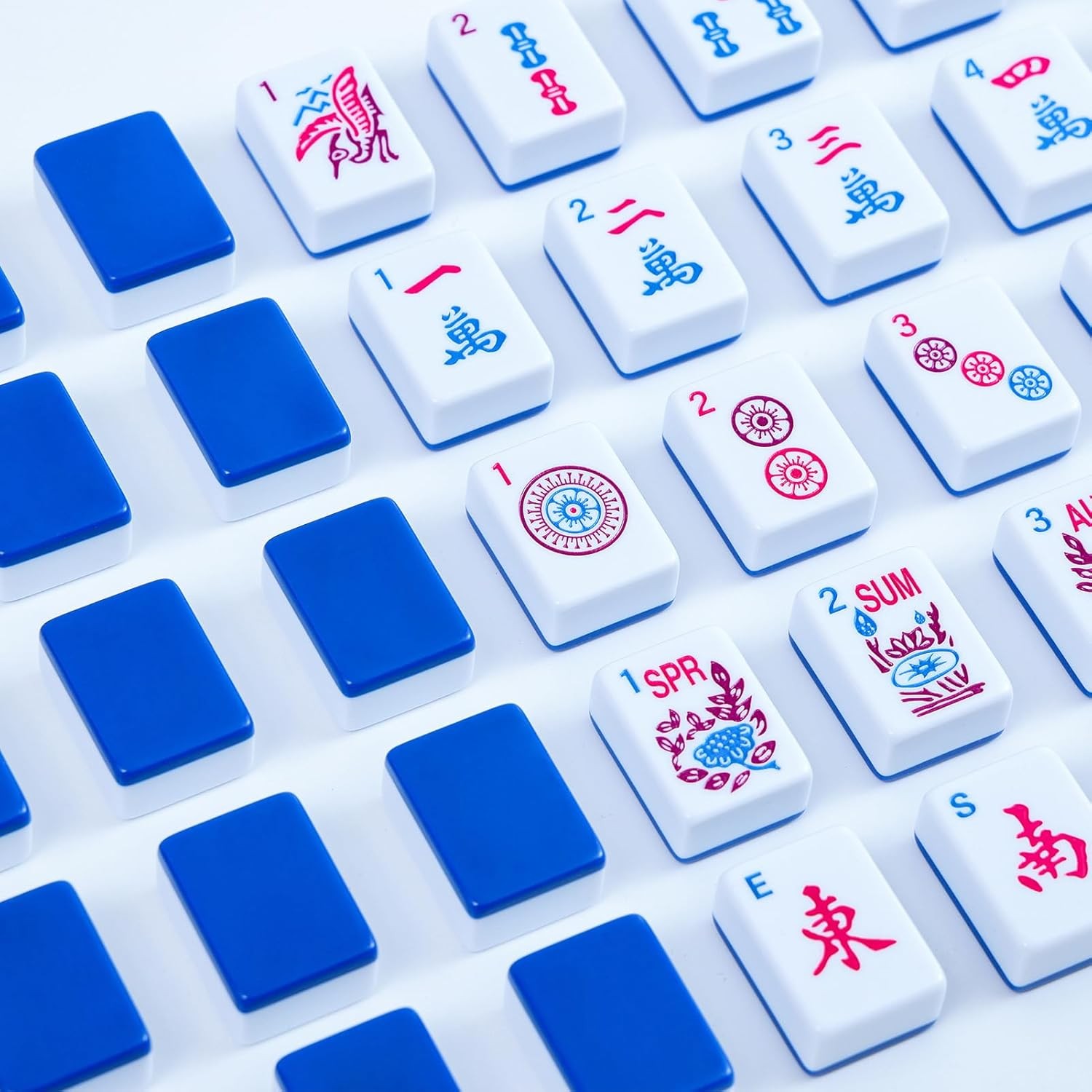 American Mahjong Set: 166 Dark Blue Tiles, 4 Clear Racks with Pushers, Mahjong B