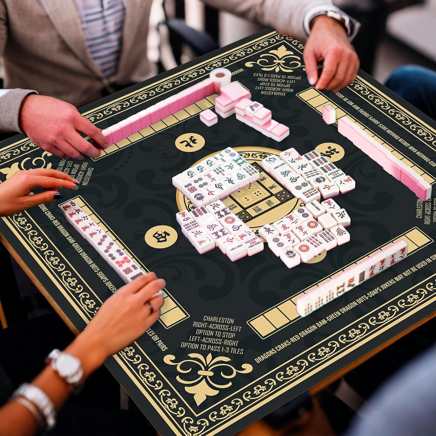 Black Mahjong Mat with Black Carrying Bag 31.5 X 31.5 Inches Multi Purpose Game