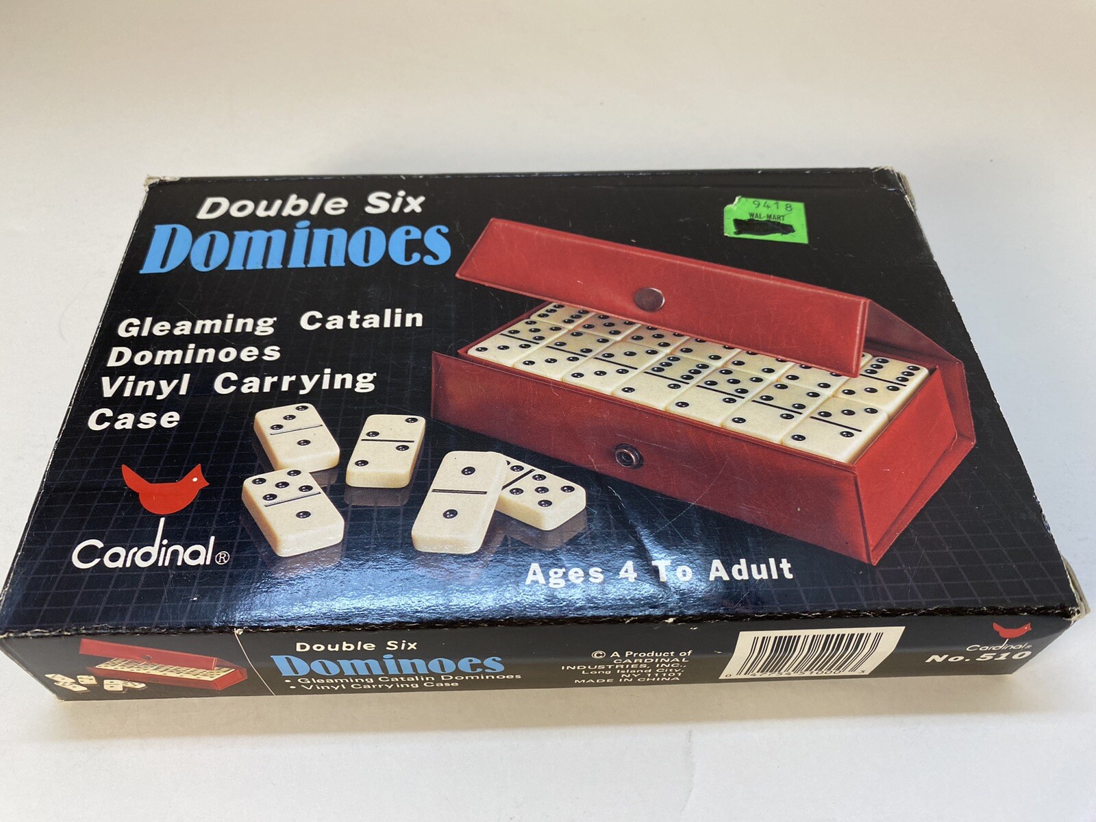 Dominoes Cardinal 28 Ivory White Pieces w/ Red Vinyl Case, instructions, box~Vtg