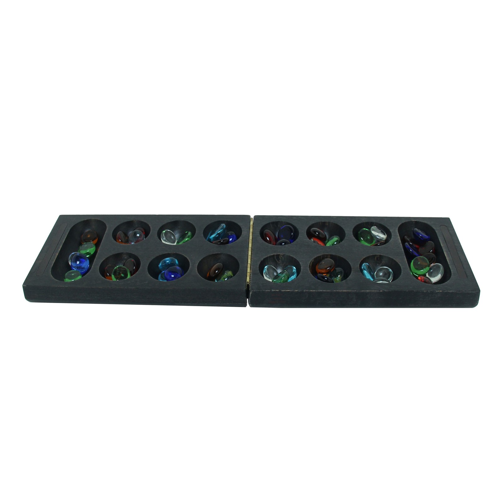 WE Games Folding Mancala – Solid Wood Board & Glass Stones