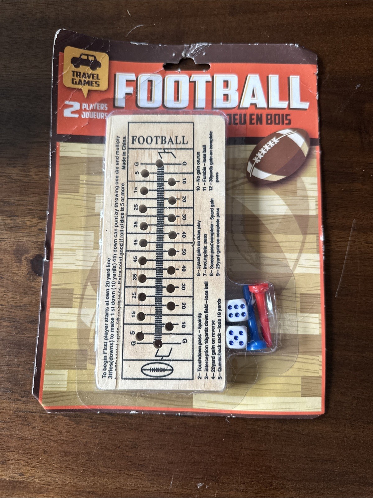 Travel Games Football 2 Players Wooden Peg Dice Game For Ages 6+ New