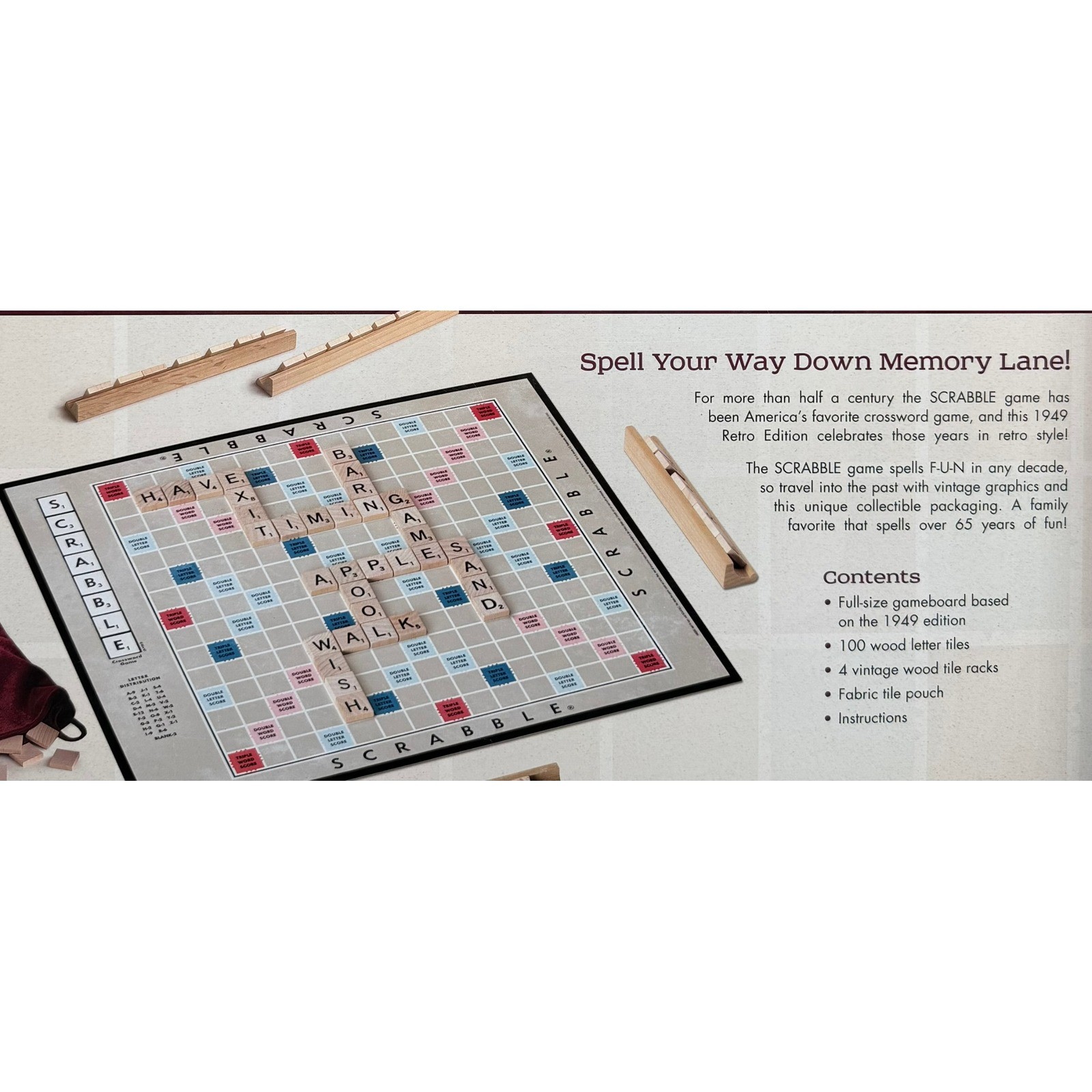 Hasbro Scrabble Retro Series 1949 Edition Board Game Wood Tiles B2850 Burgundy