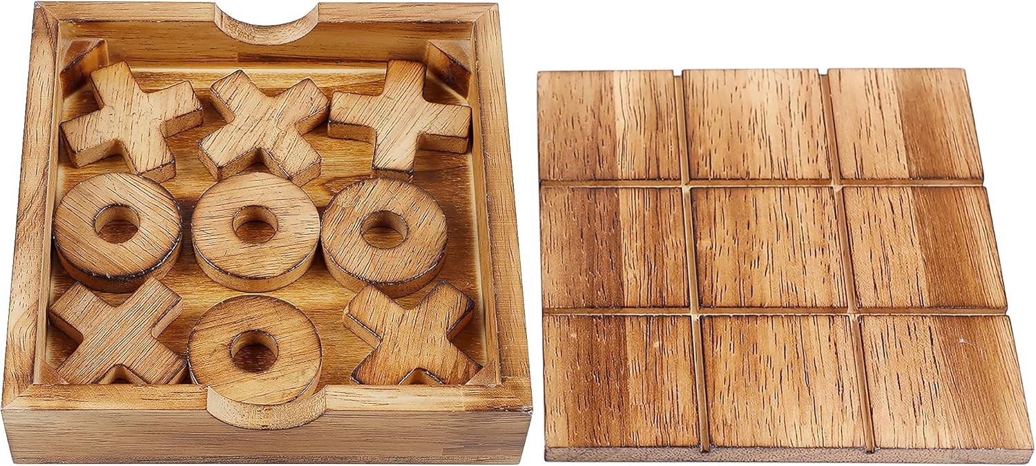 Tic Tac Toe & 4 in a Row Wooden Board Game Set – Family Strategy Games