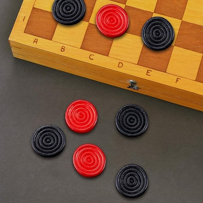 24 Pcs Wooden Checkers Pieces with Stackable in Drawstring Storage Pouch