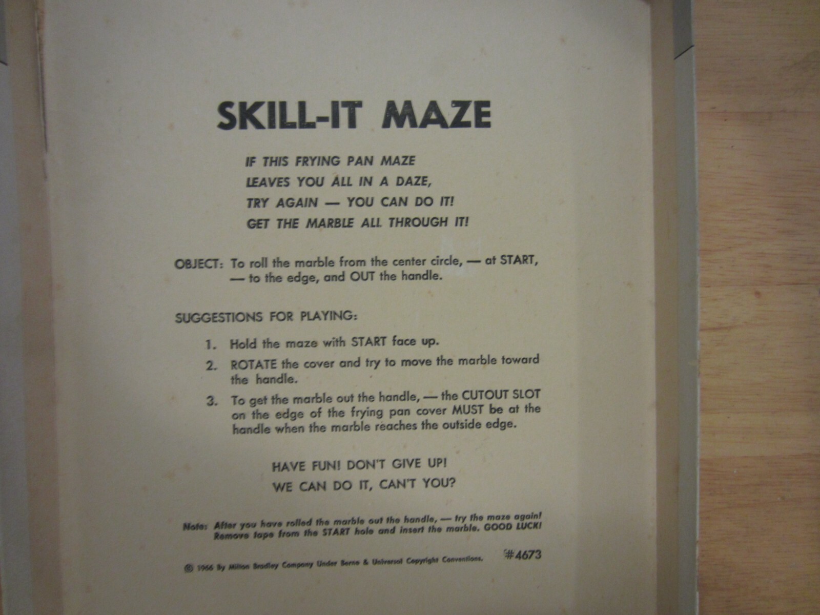 MILTON BRADLEY SKILL-IT THE FRYING PAN MAZE GAME NO. 4673-VINTAGE 1966-RARE