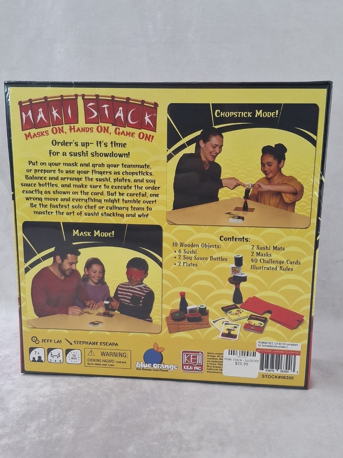 Maki Stack Family Party Dexterity Game by Blue Orange Chopsticks Blindfold NEW
