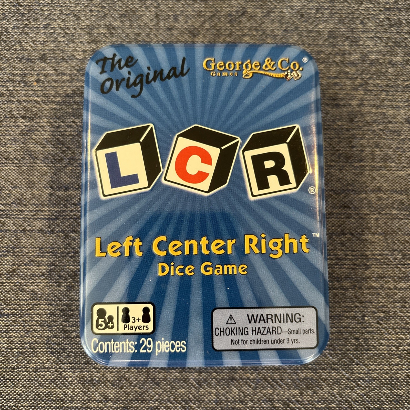 LCR® Left Center Right™ Dice Game – Blue Tin 4.5 x 3.5 x 1.5 inches,