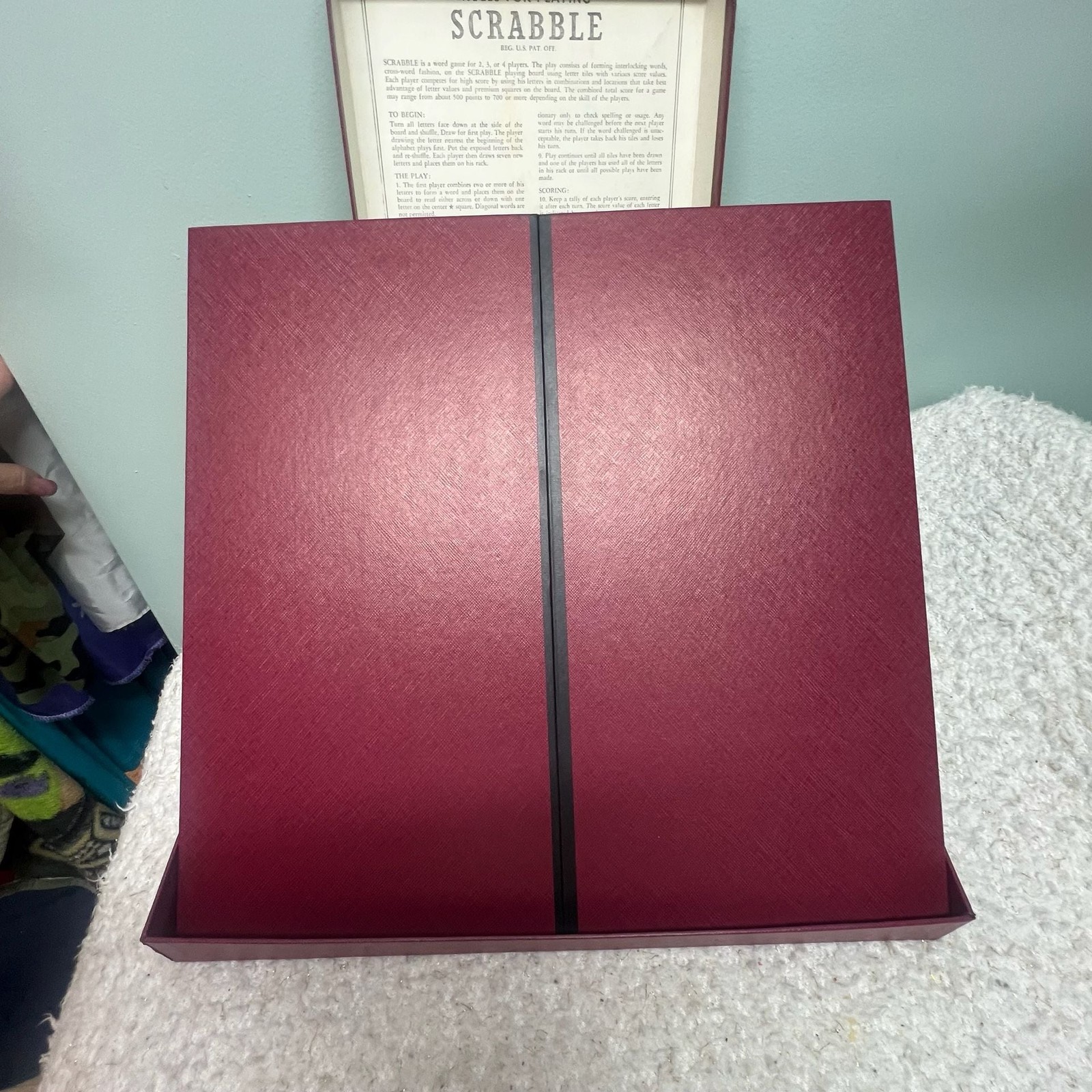 VTG 1953 Scrabble Crossword Game Regular Edition Maroon Box Red Board ALL TILES