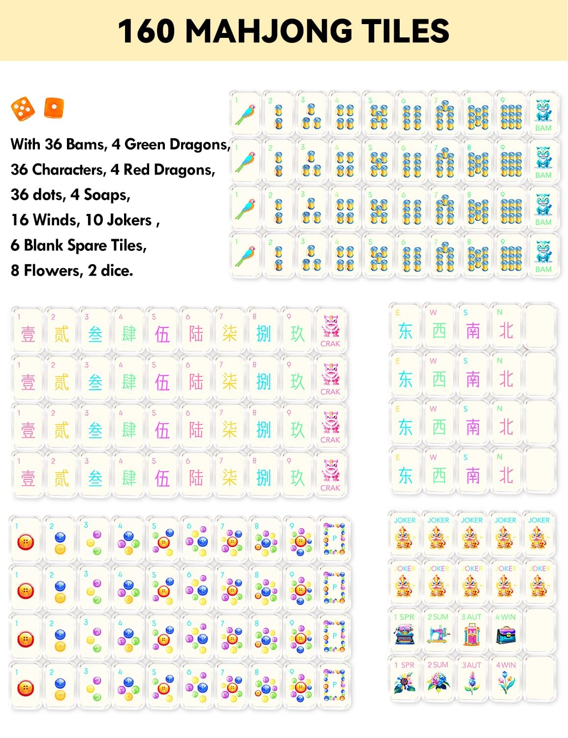 2026 American Mahjong Set (1.3”), 160 Tortoise Shell Mahjong Tiles Acrylic M…
