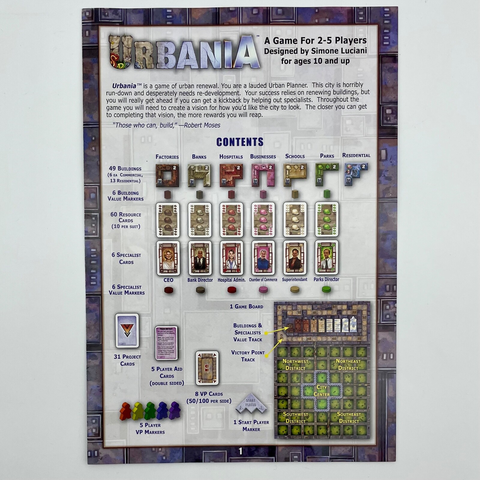 Urbania Board Game by Simone Lucian Mayfair Games 2012