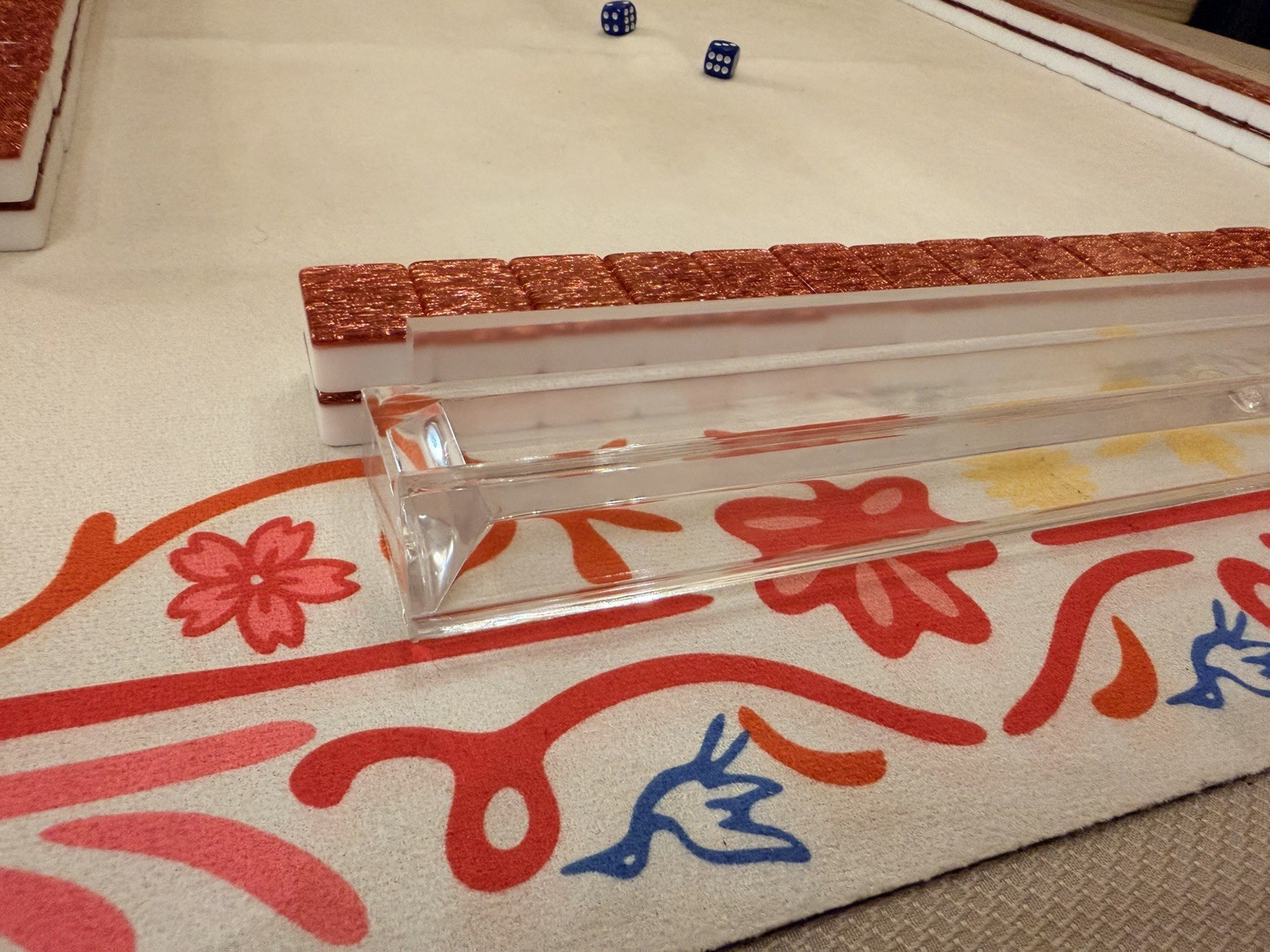Mah Jong Complete Set w/ Racks, pink sparkle Tiles & 2 Dice (no bag)