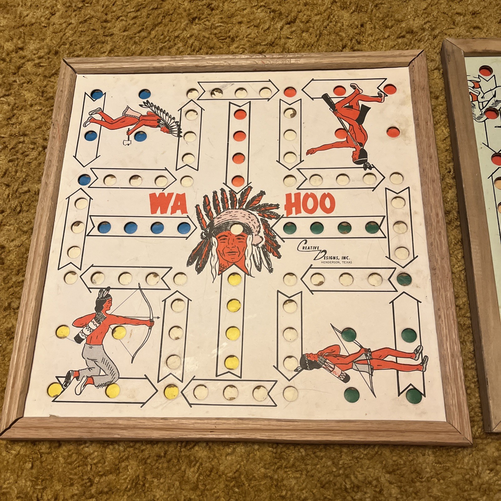 2 Vintage Creative Ideas Designs Inc. WA HOO Marble Checker Game, Texas Made
