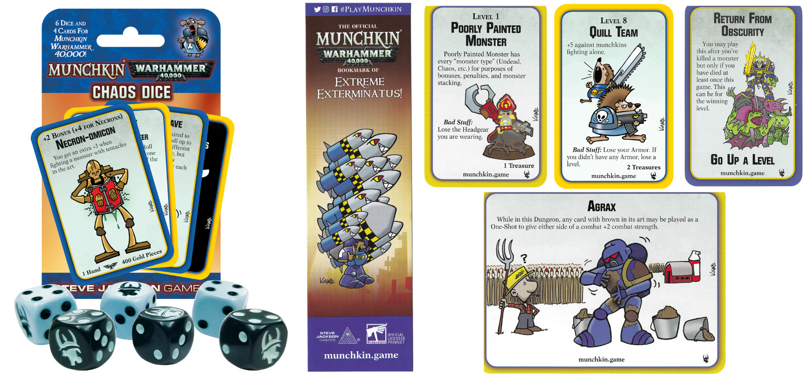 Chaos Dice w/ 3 Promo Cards and Bookmark Quill Agrax Munchkin Warhammer 40000