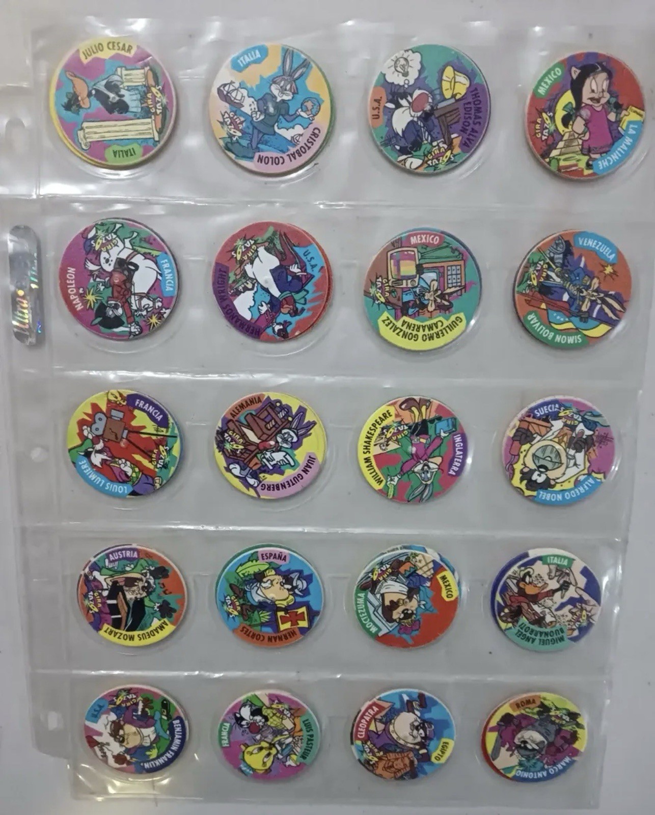 Vintage 1994 Looney Tunes Giratazos Tazos Lot 66 Pogs Sabritas Mexico Bugs Bunny