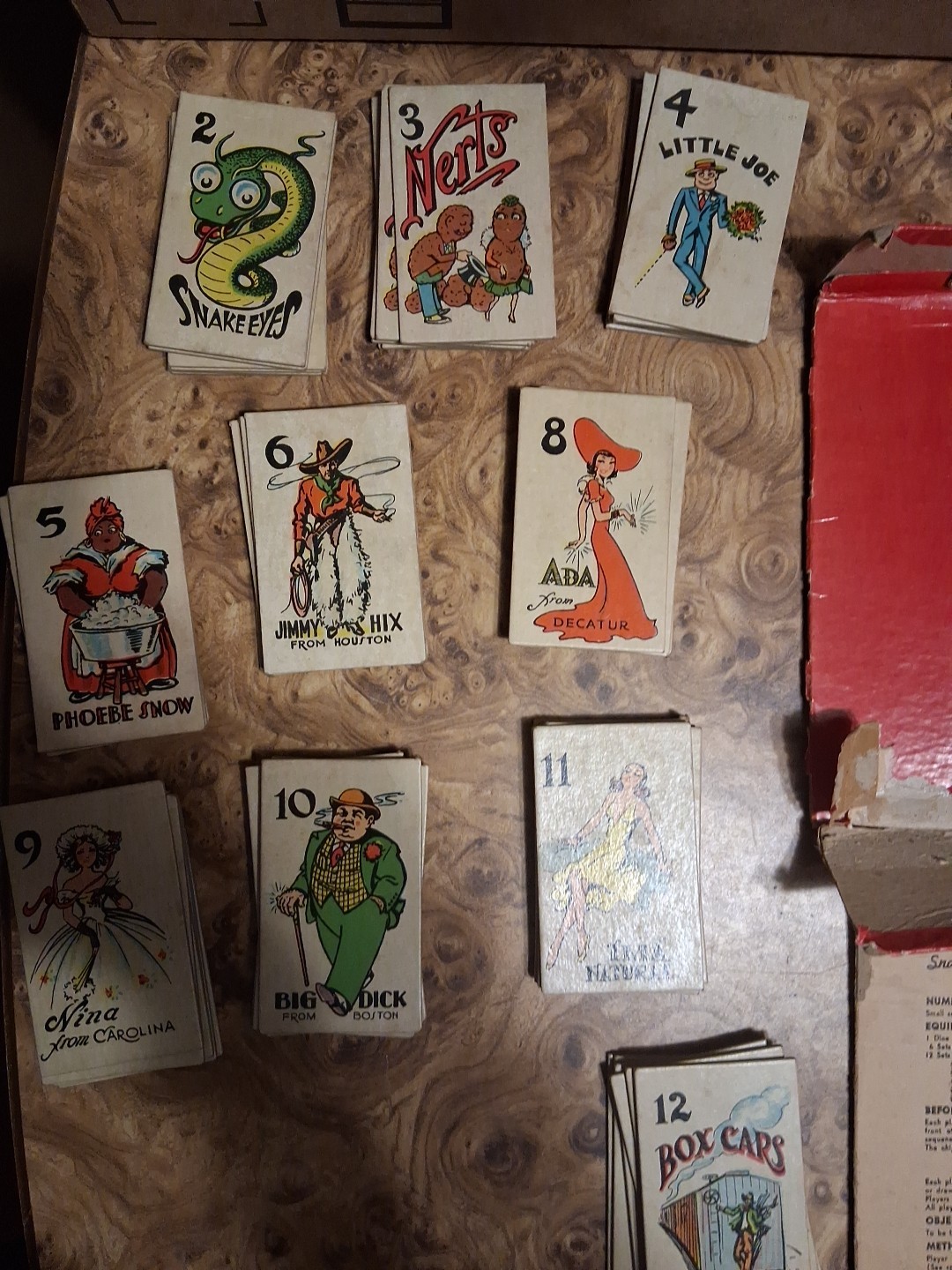 1930s SNAKE EYES 27 SELCHOW RIGHTER ALL CARDS PRESENT / 6 EACH NO CUP OR CHIPS