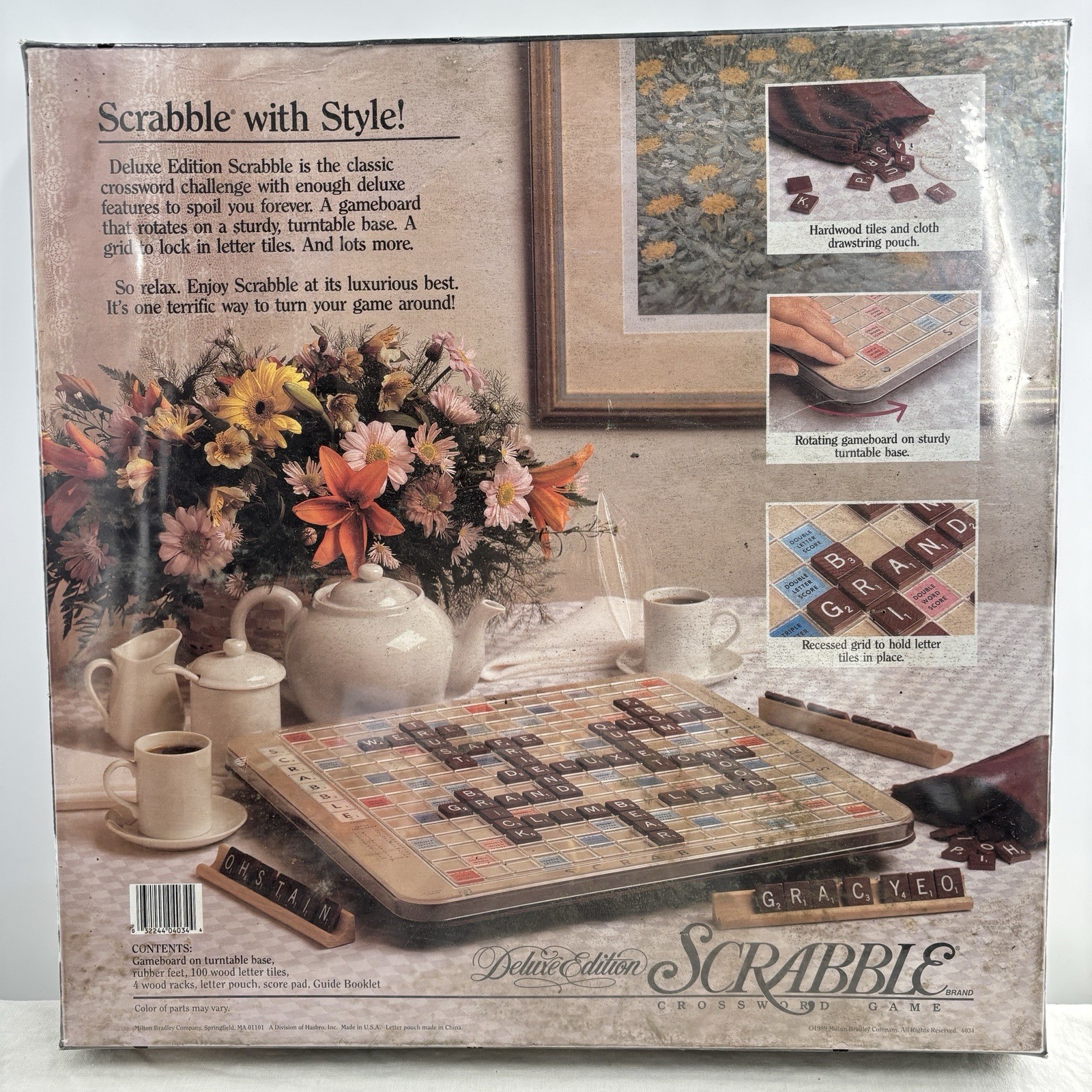 1989 Scrabble Deluxe Edition Rotating Board Milton Bradley 4034 VTG New READ