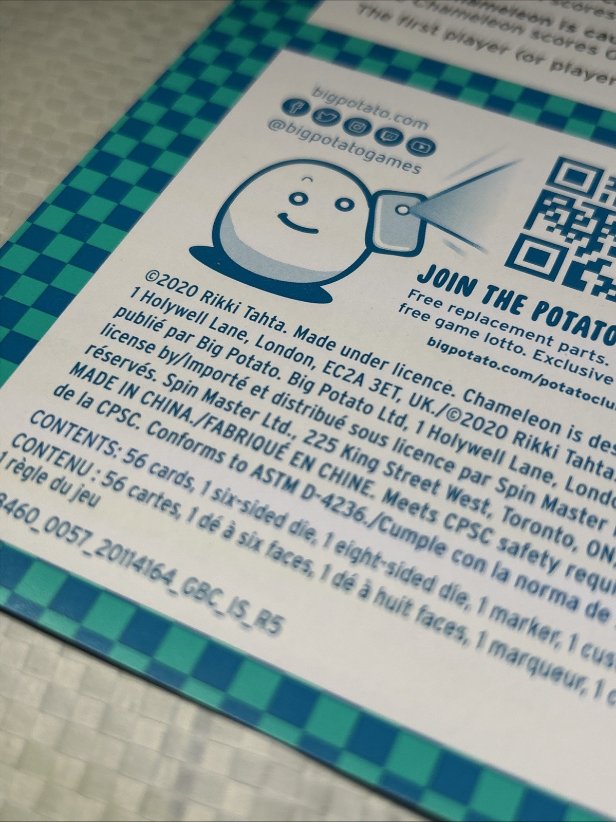 The Chameleon Instructions Only – 2020 Big Potato Games Replacement Manual