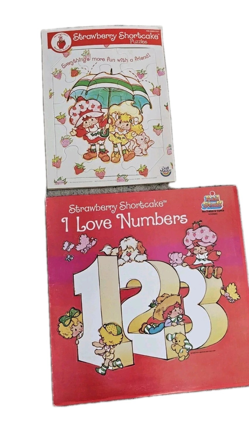 Vintage Strawberry Shortcake Lot- Board Game, 3 Puzzles & 4 Vinyl Records