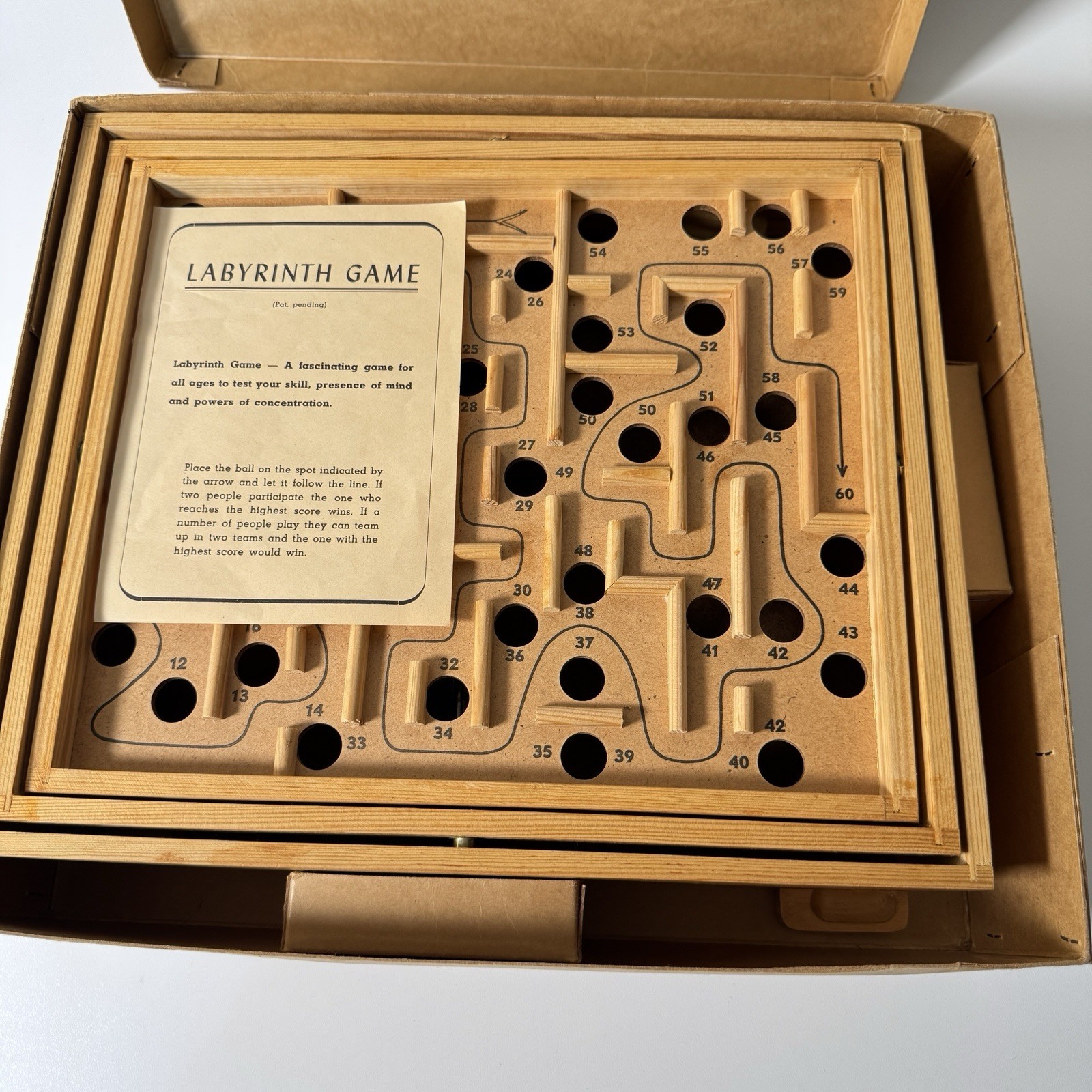 Vintage 1950 Brio Labyrinth Wooden Game with Original Box And Packaging!!