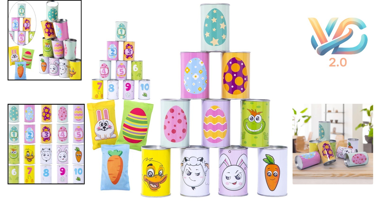 Easter Carnival Knockdown Can Game Set 13 Pcs Kids Adults Indoor Outdoor Fami…