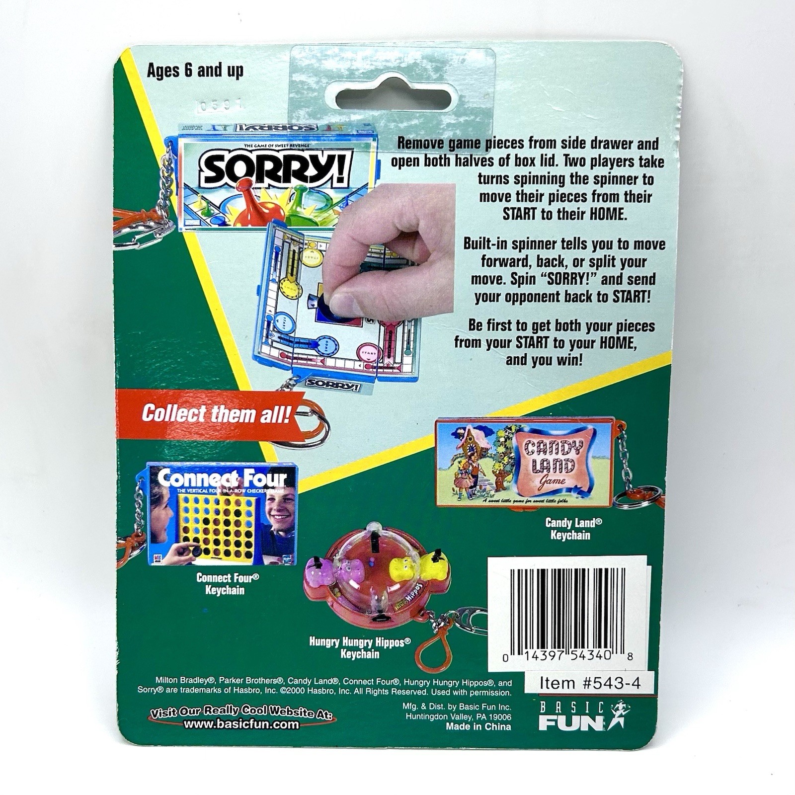 Vintage Sorry Board Game Keychain Basic Fun Mini Toy Sealed NIP Walmart Sticker