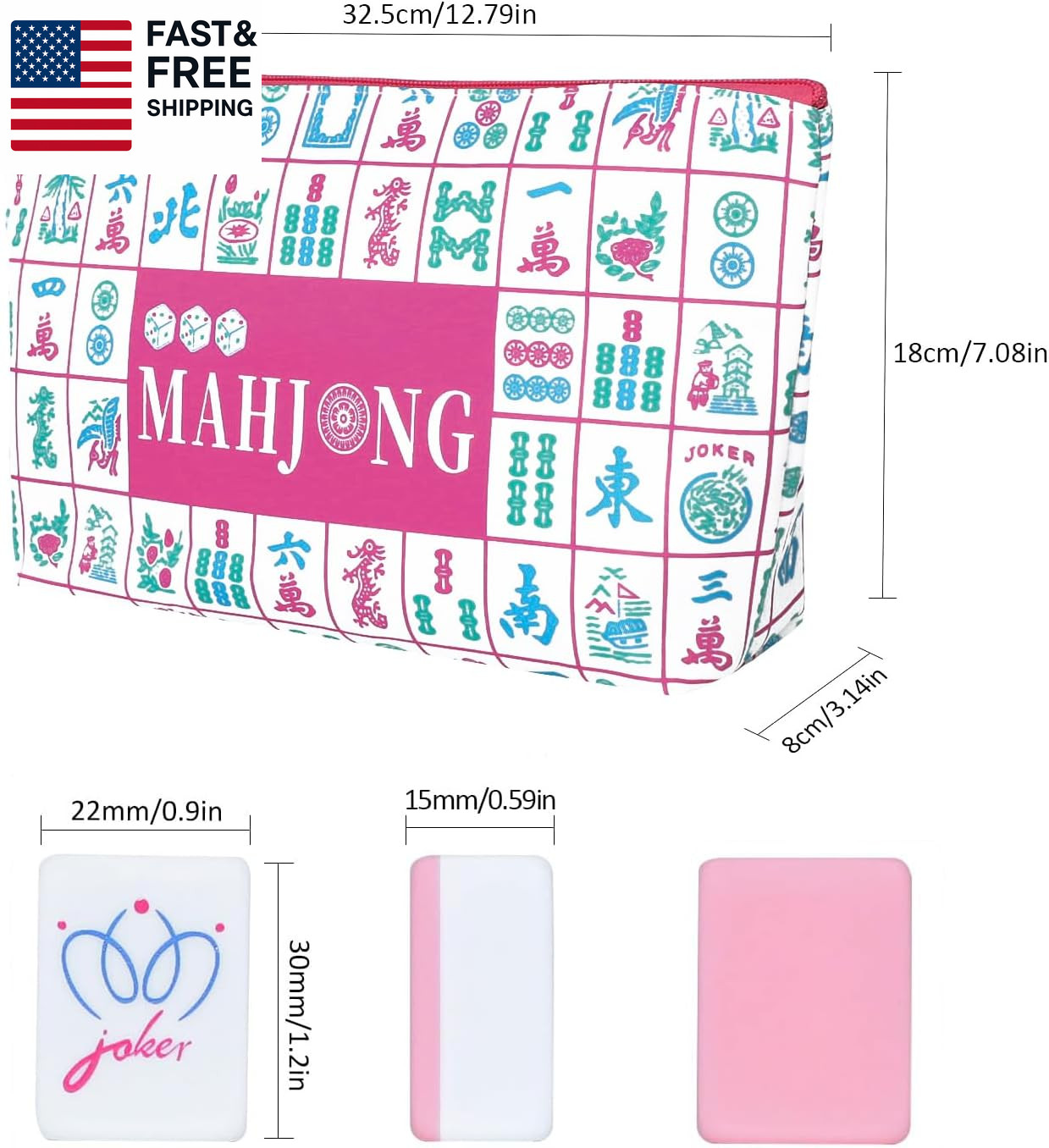 160 Pink American Printed Mahjong Game Set with Carrying Bag and Accessories