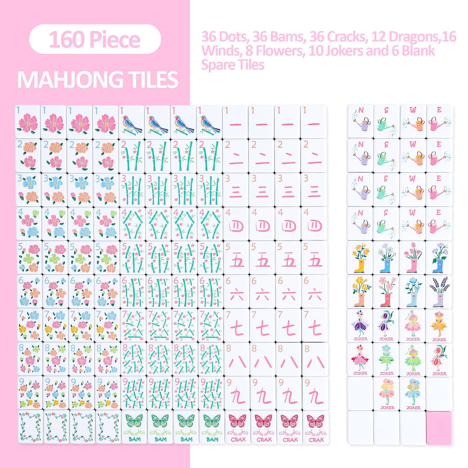 Mahjong Tile Set 160 Pink Melamine Tiles Bag Accessories 2026 American Engraved