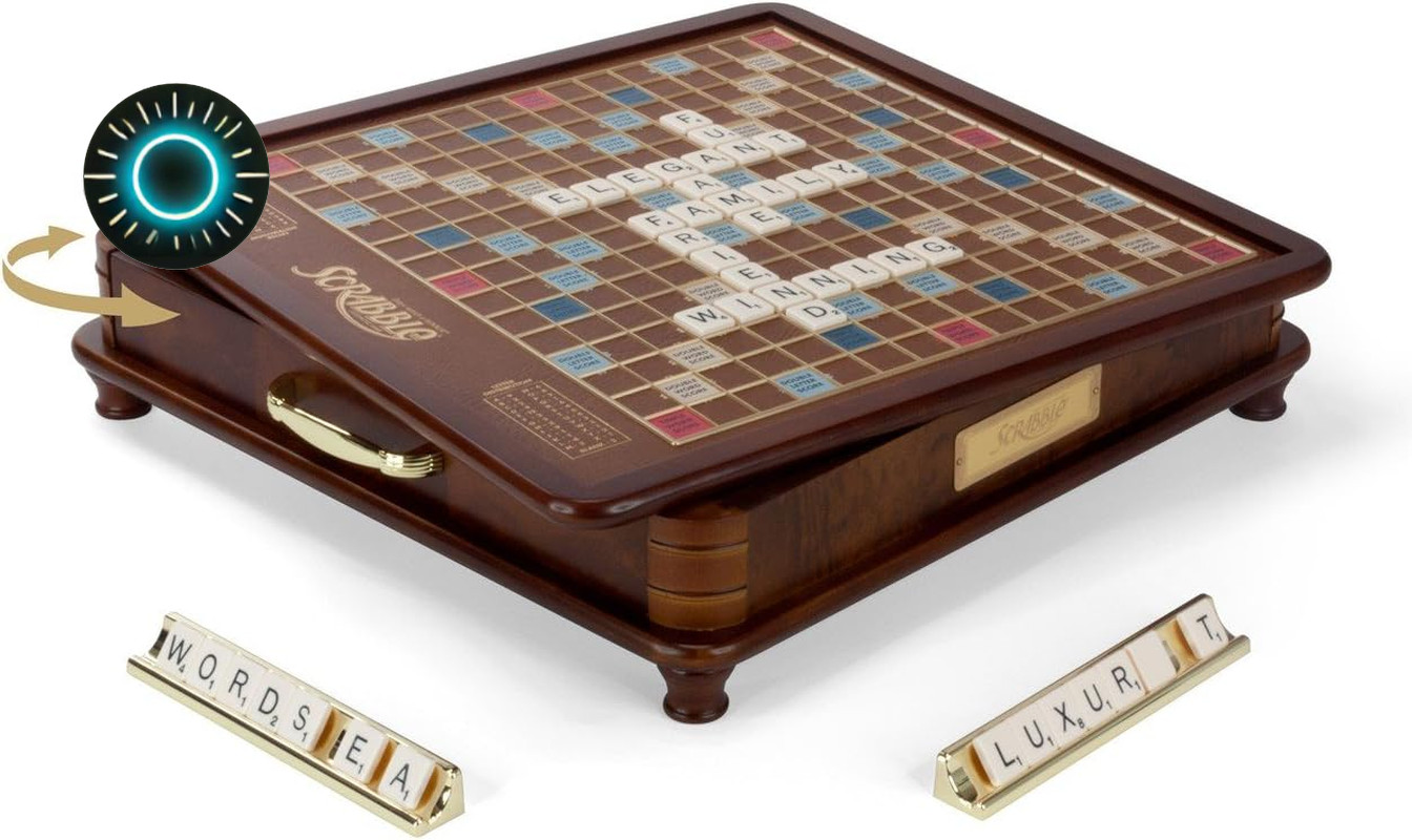 Scrabble Luxury Edition with Rotating Wooden Game Board 100 faux ivory SCRABBLE