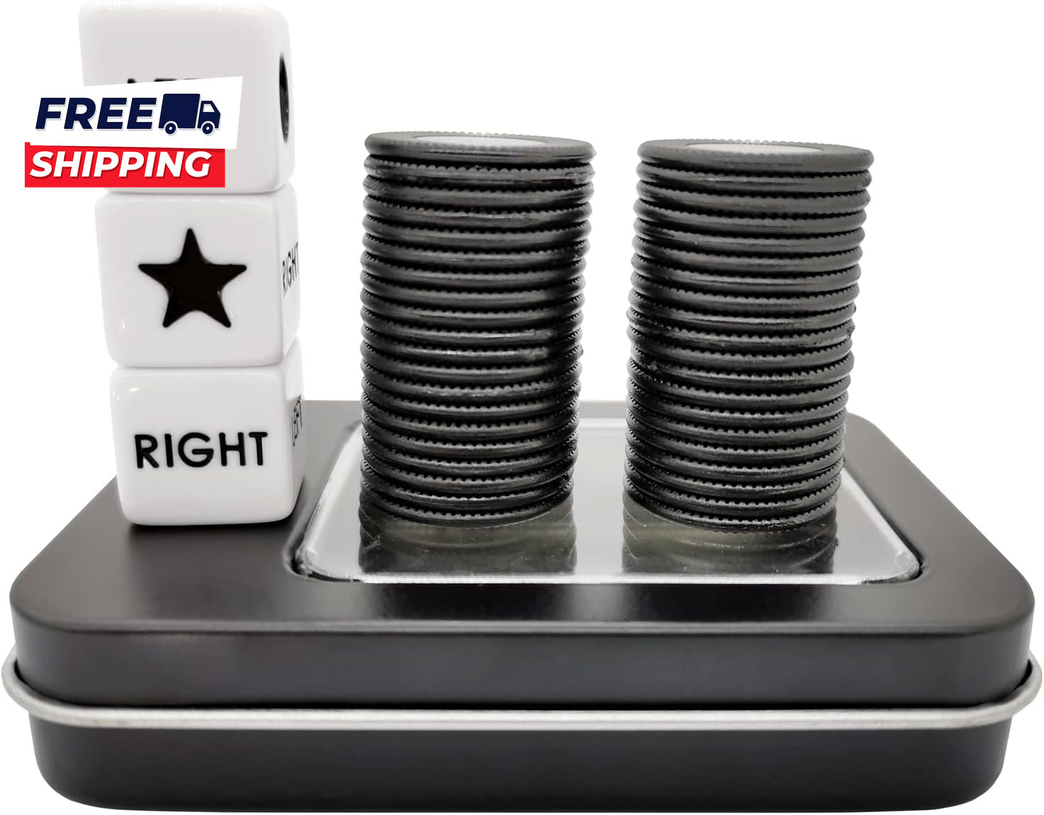 Left Right Center Dice Game Prime Set with 3 Dices + 40 Chips Left on Product