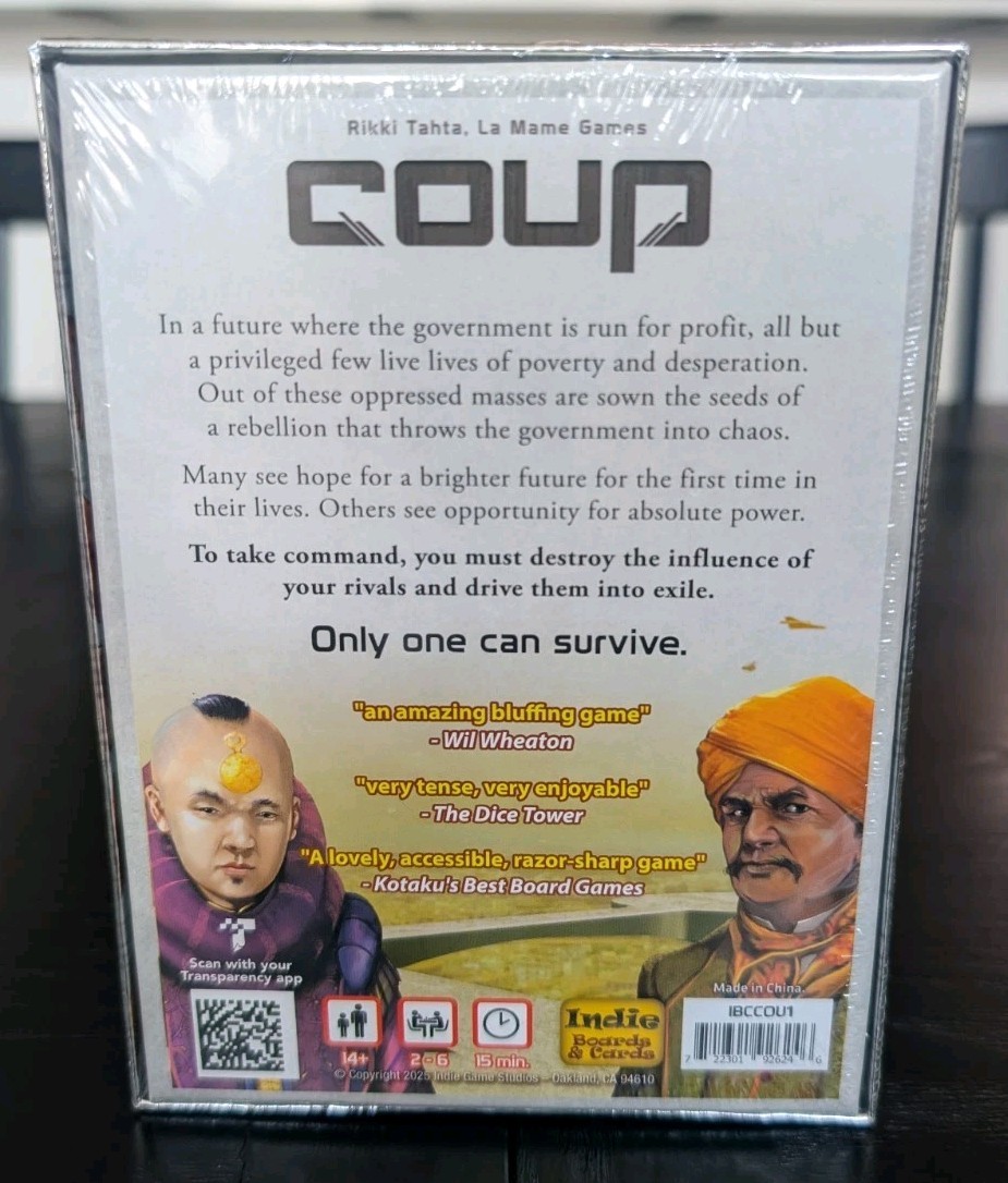 Coup The Dystopian Universe Card Game – Indie Boards and Cards – Factory Sealed