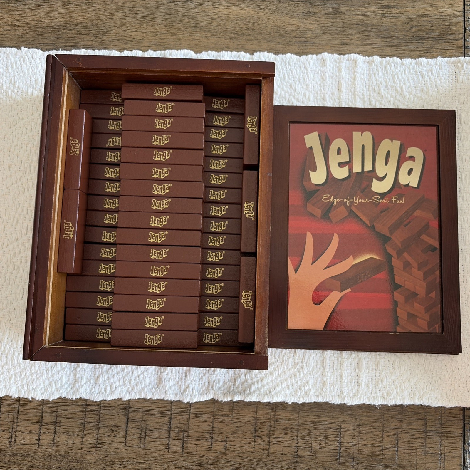 Vintage Collection Jenga Wood Book Box Game Hasbro Parker Bros Game Night