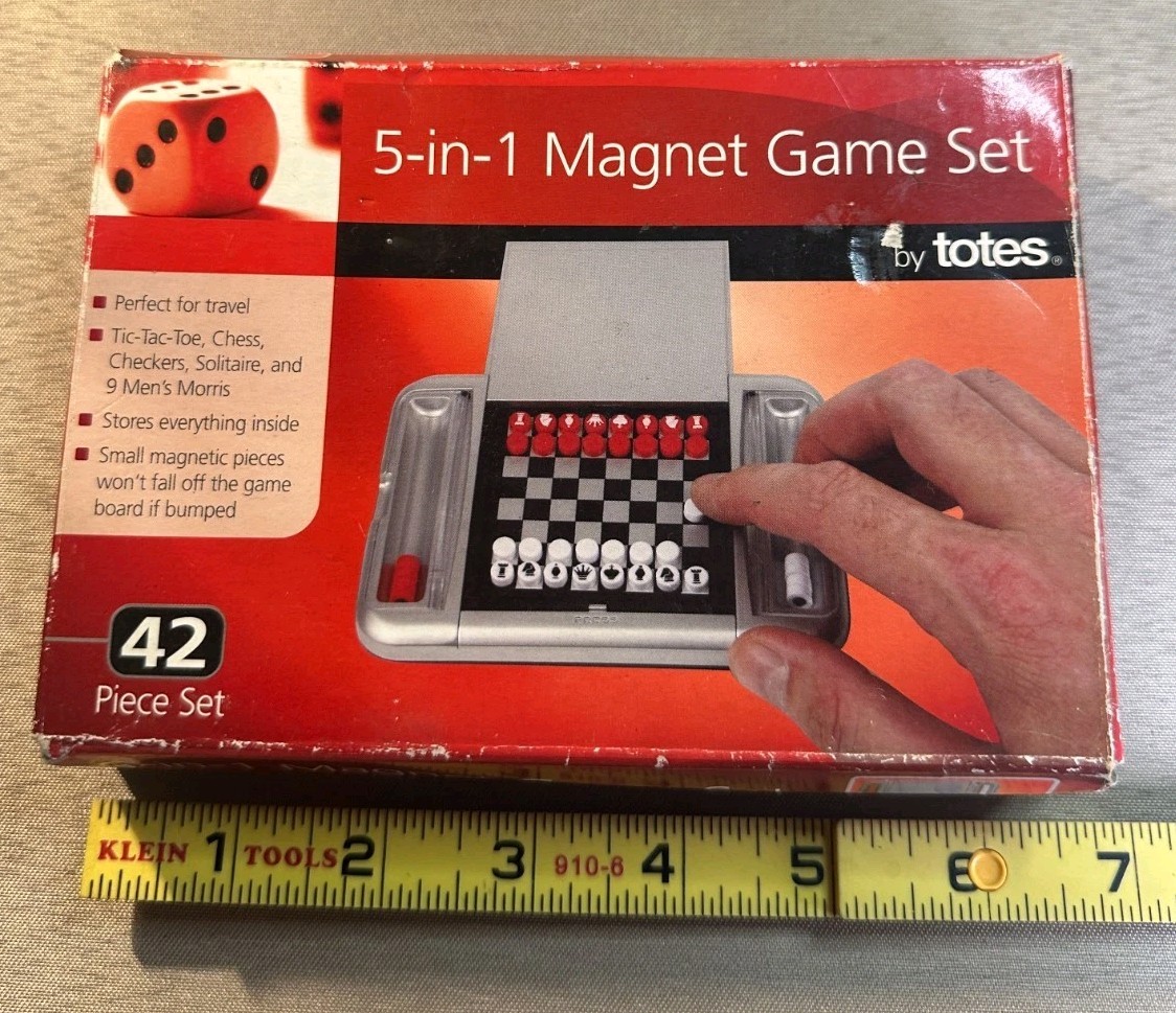 Totes 5-in-1 Magnet Travel Game Set Chess Checkers Solitaire Tic Tac Toe
