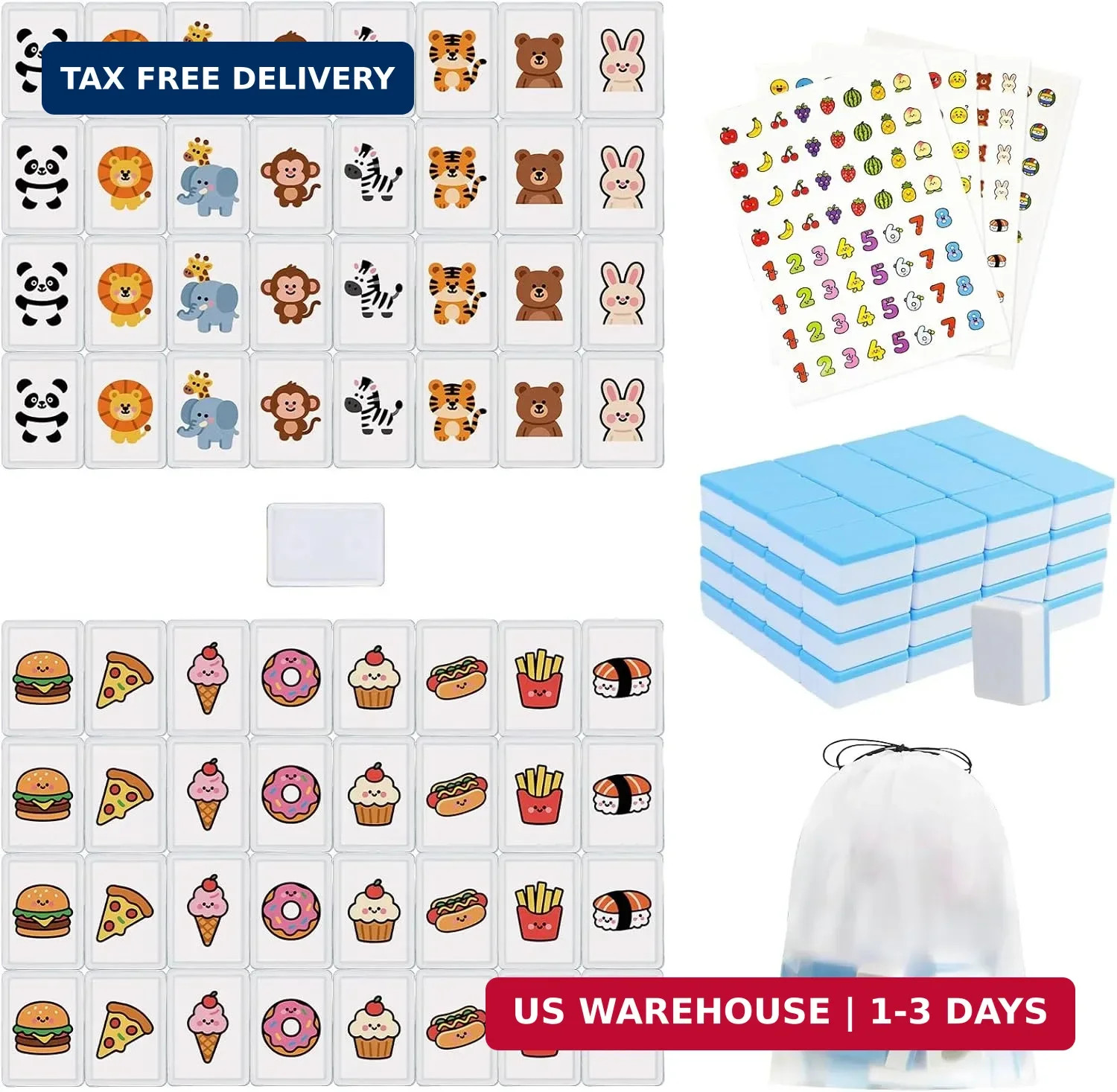 Vita Mahjong Game Set with Stickers, 65 Tiles DIY Plastic Mahjong Block Set, 2 P