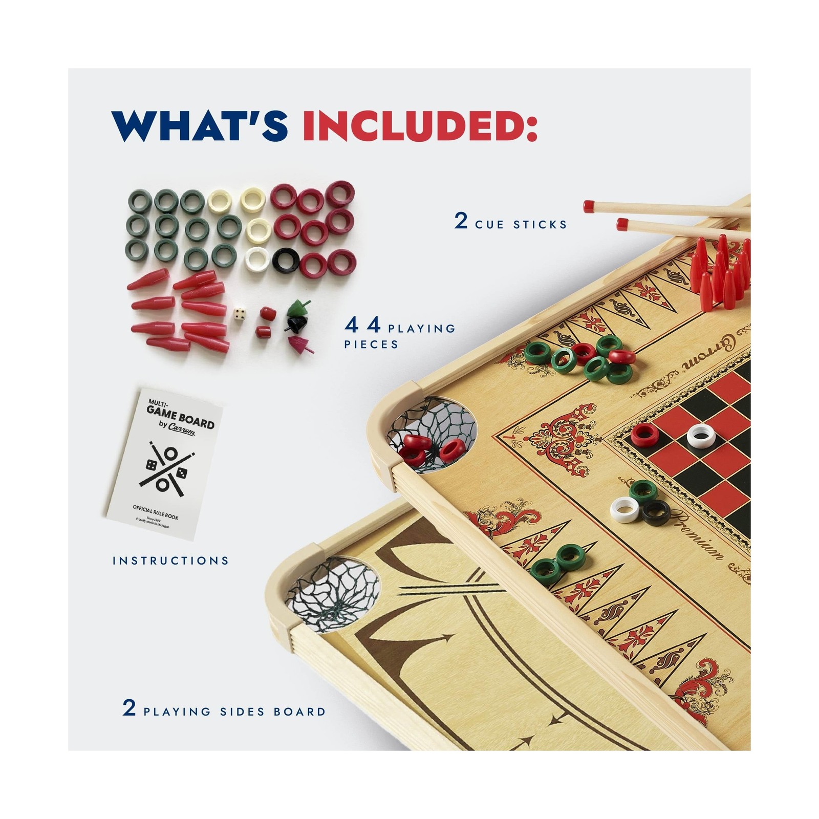 Carrom Board Game Set — Large Board Games for Adults & Children — Ov