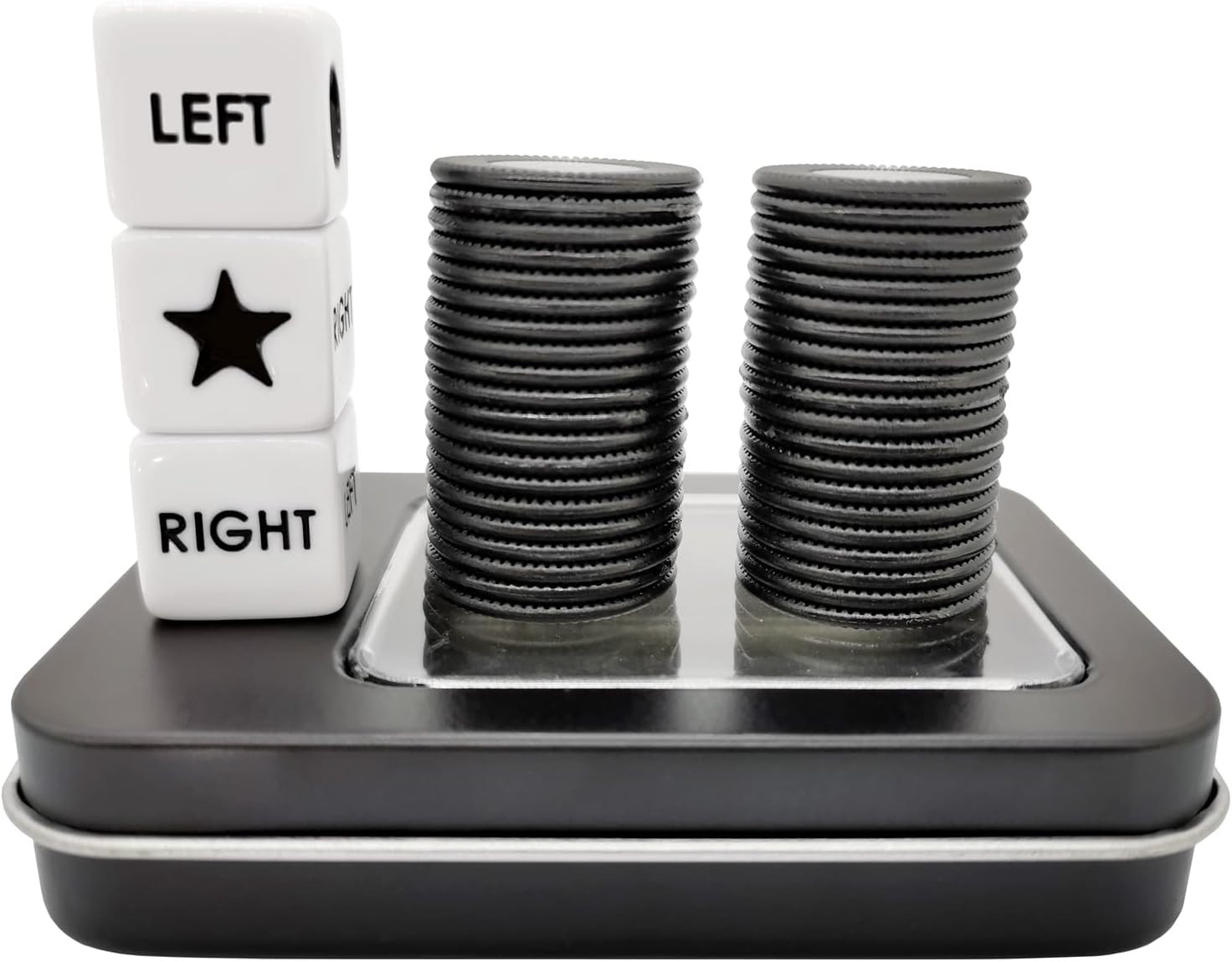Left Right Center Dice Game Prime Set with 3 Dices + 40 Chips.Left on the Produc