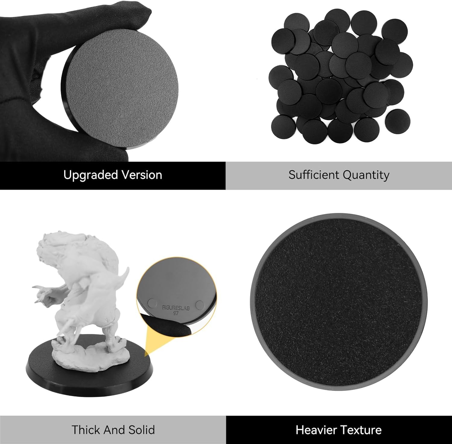 30PCS 60mm/2.36inch Textured Plastic Black Round Miniature 60mm-30pcs-black