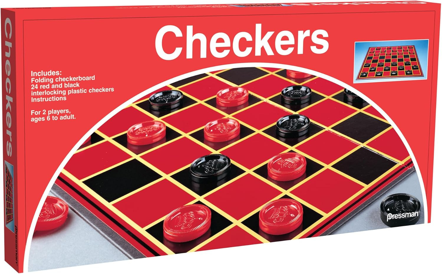 Checkers — Classic Game With Folding Board and Interlocking Checkers, 2 Players