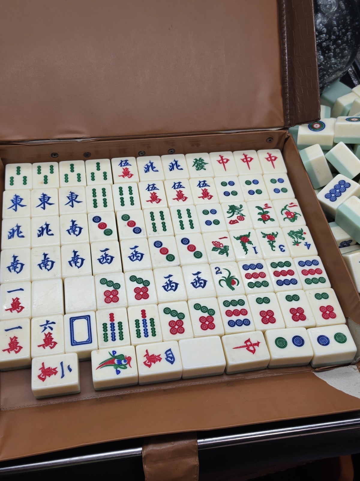 Mahjong Game Set 145 Pieces Canton Style Handmade Plastic Vtg
