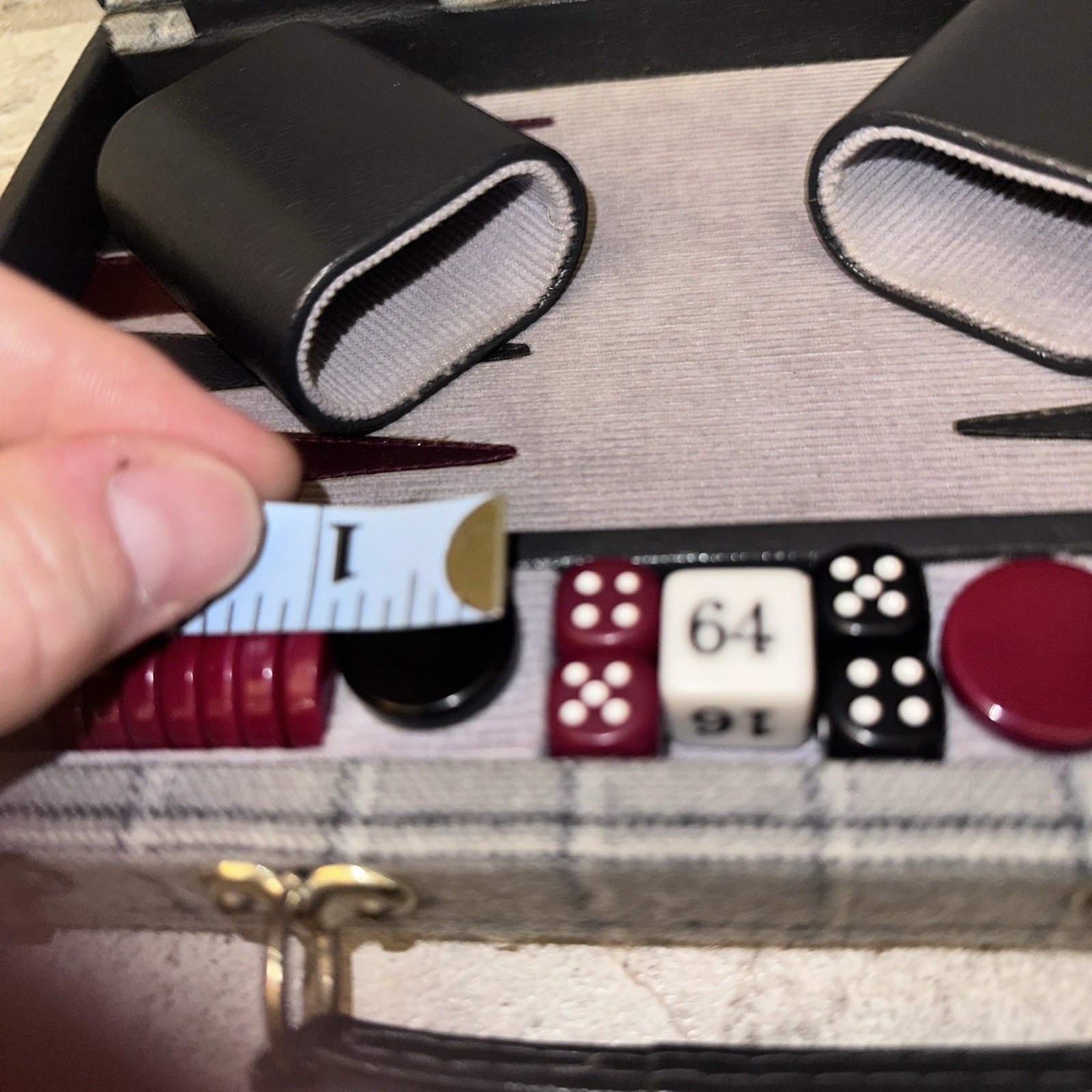Aries Plaid Travel Backgammon Complete Set 15×11” Board Game Blue/Red Chips