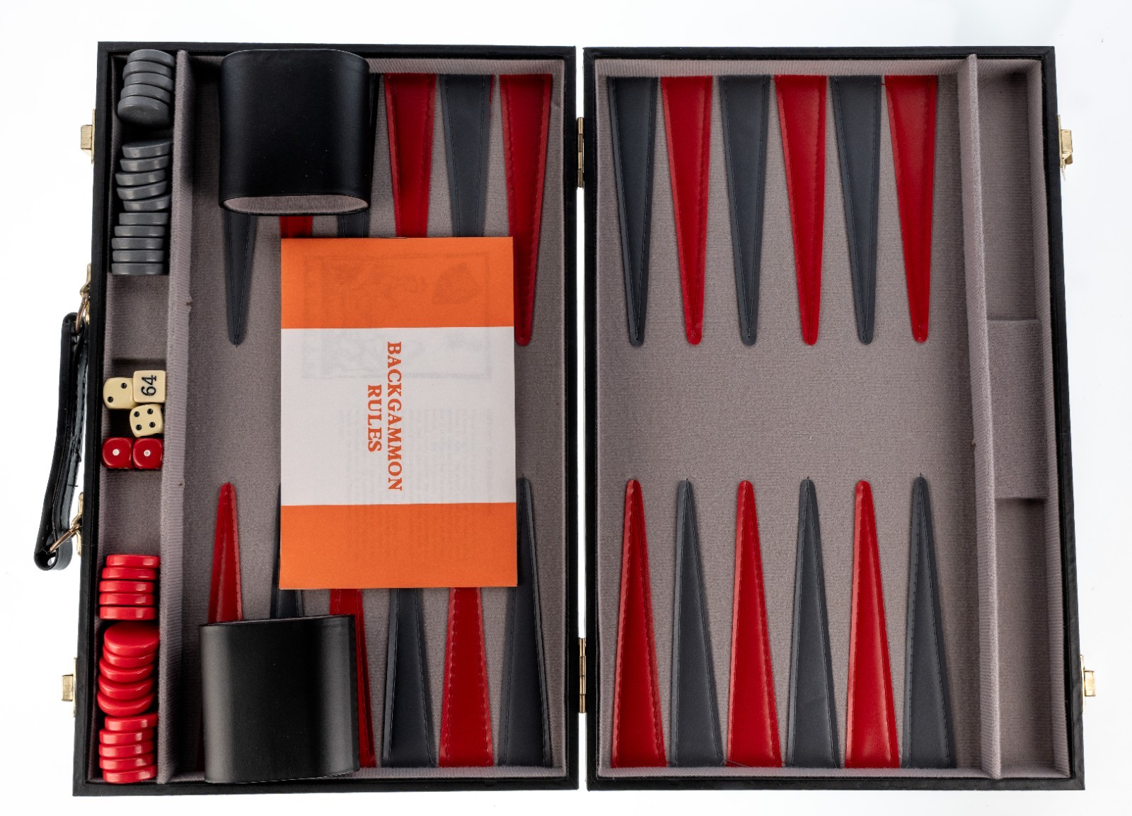 WE Games Backgammon Briefcase Set 204115 2007 Black Red Grey 14.5″ Used Complete