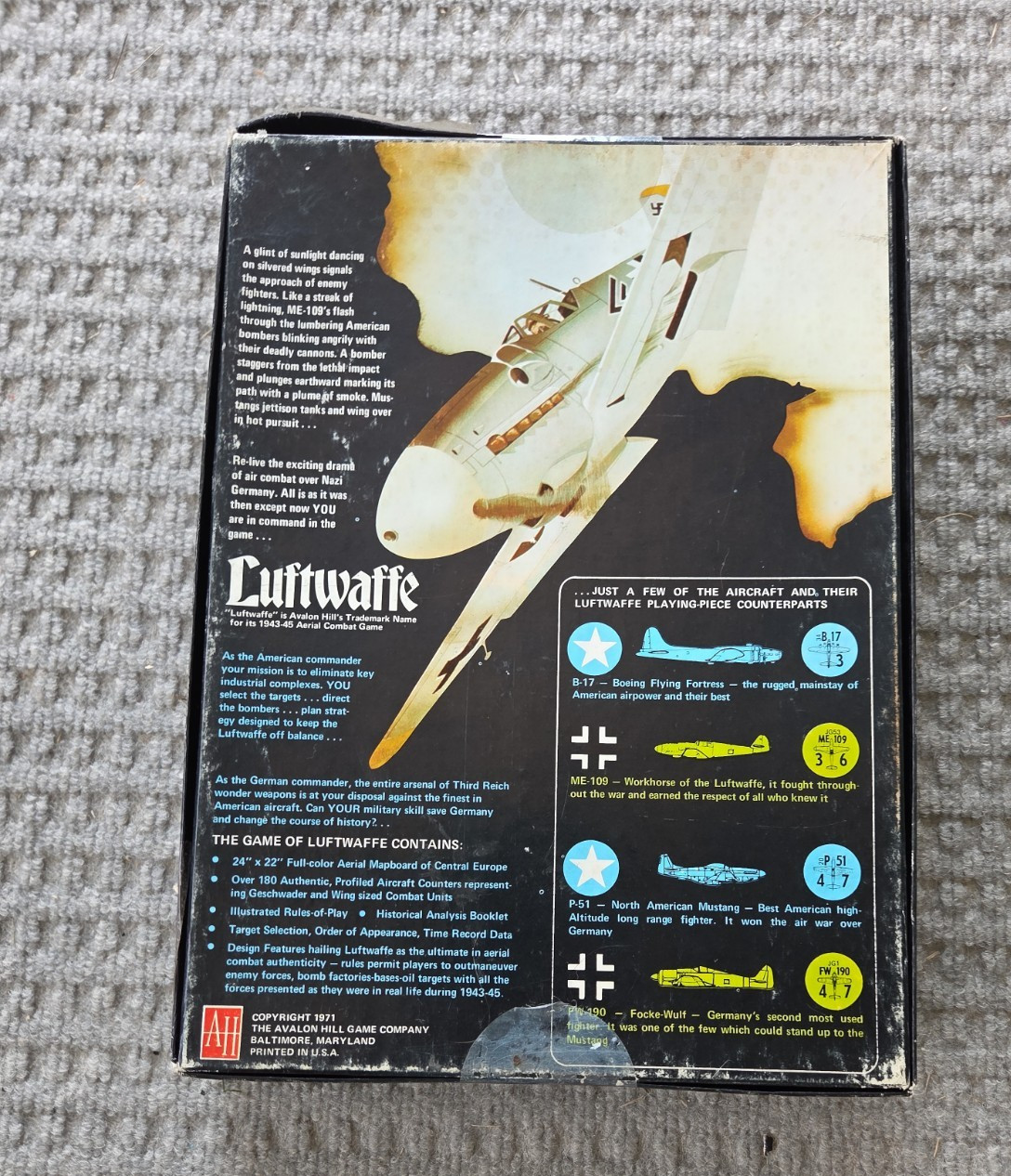 Luftwaffe The Game of Aerial Combat Over Germany 1943-45 Bookcase Game 1971