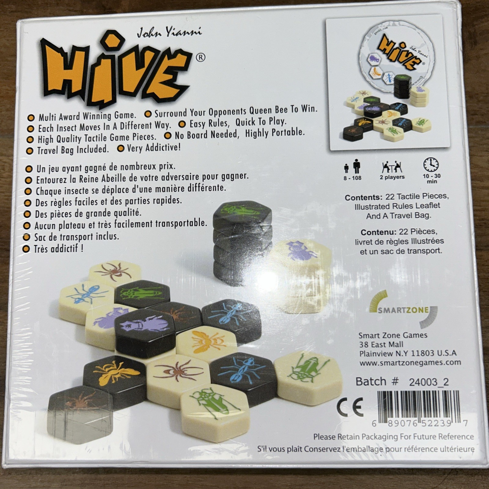 HIVE Tile Board Game Sealed In Box John Yianni Smart Zone Gen 42 Award Winner!