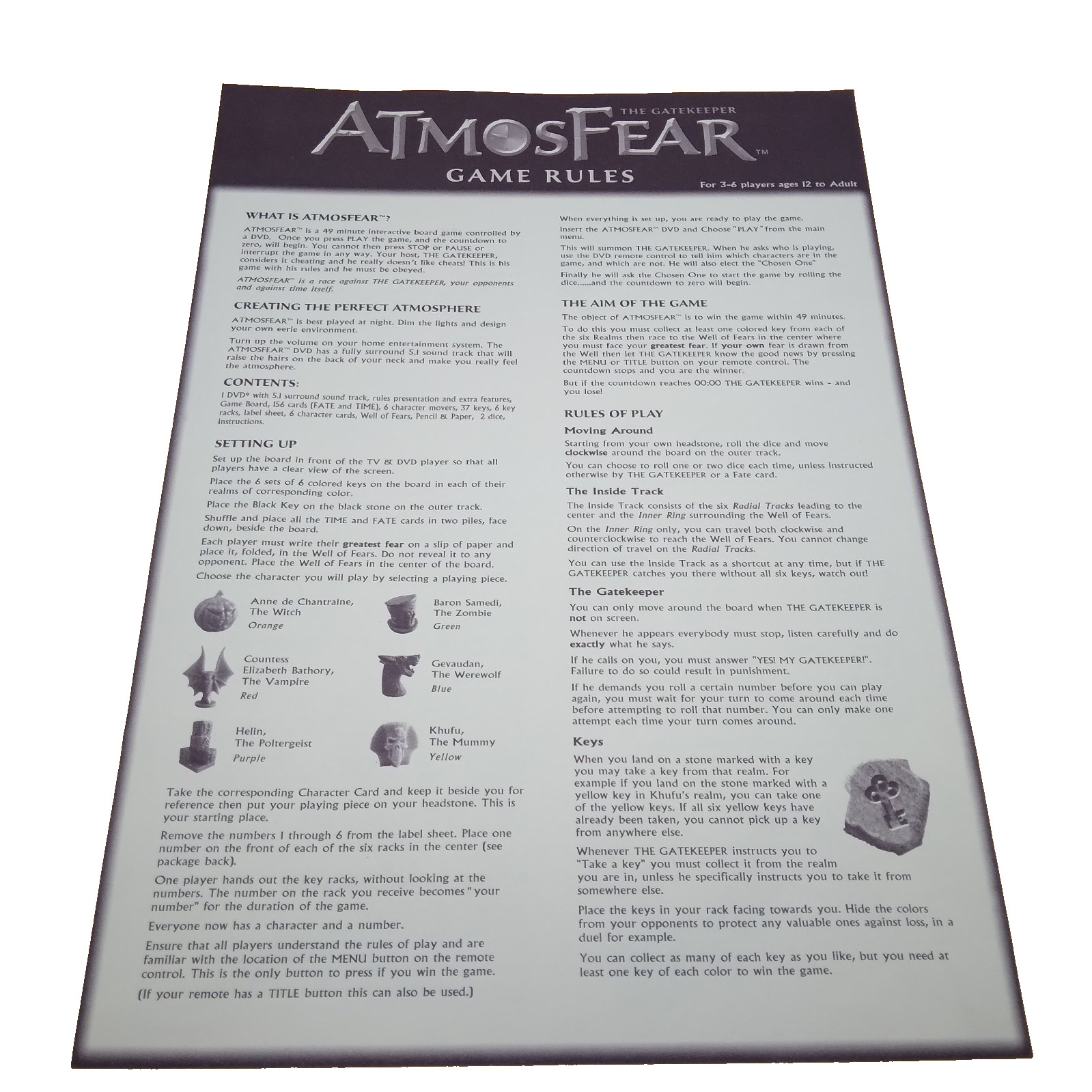 AtmosFear The Gatekeeper DVD Board Game Pressman Interactive Complete 2004