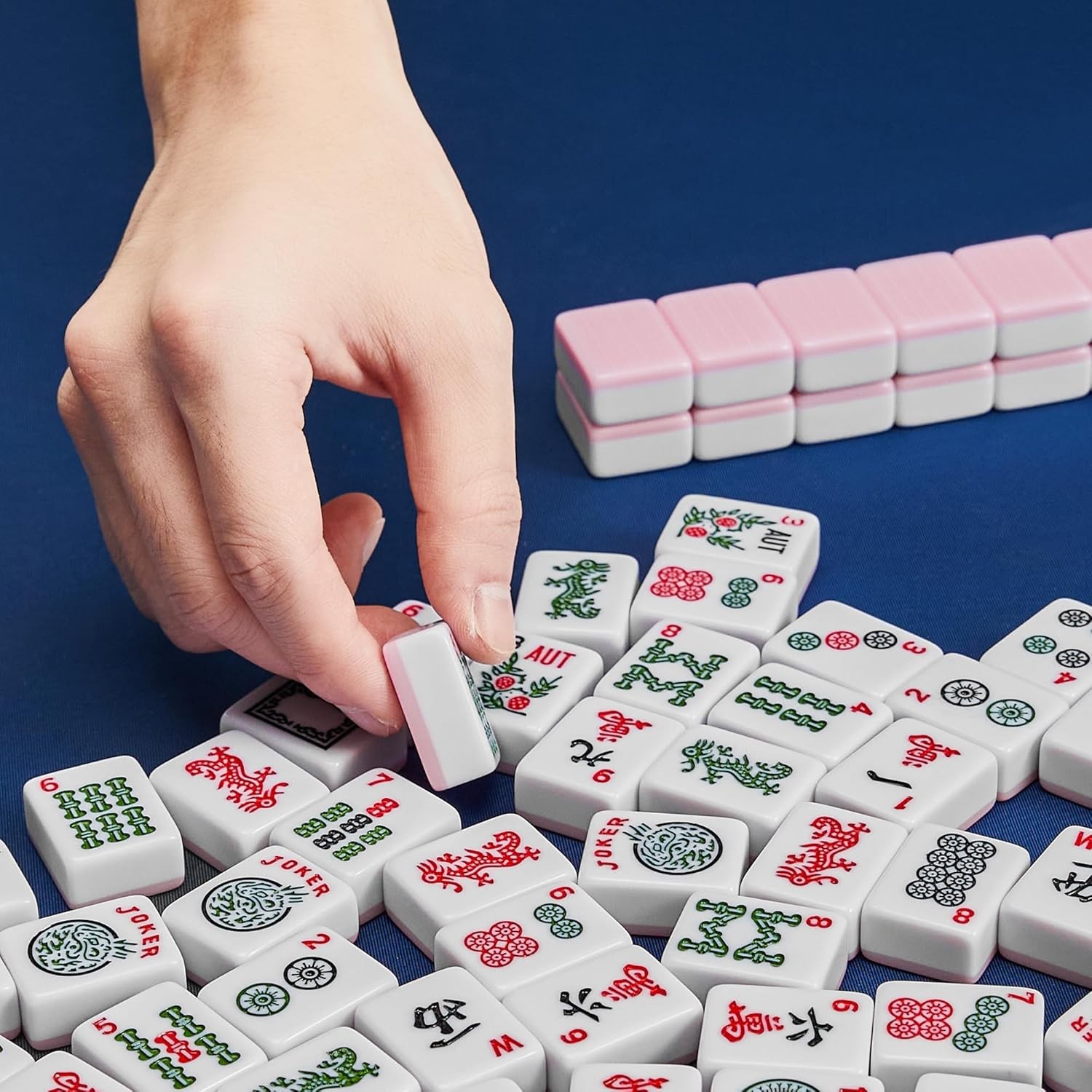 American Mahjong Tile Only, Mah Jong Set Complete with Golden Dices, 166 Blue Ti