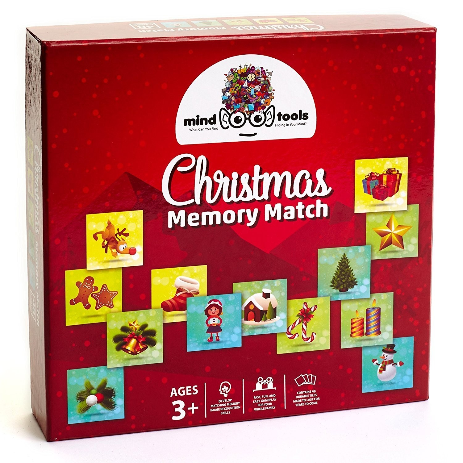 Christmas Educational Memory Match Game- 48 Durable Tiles By