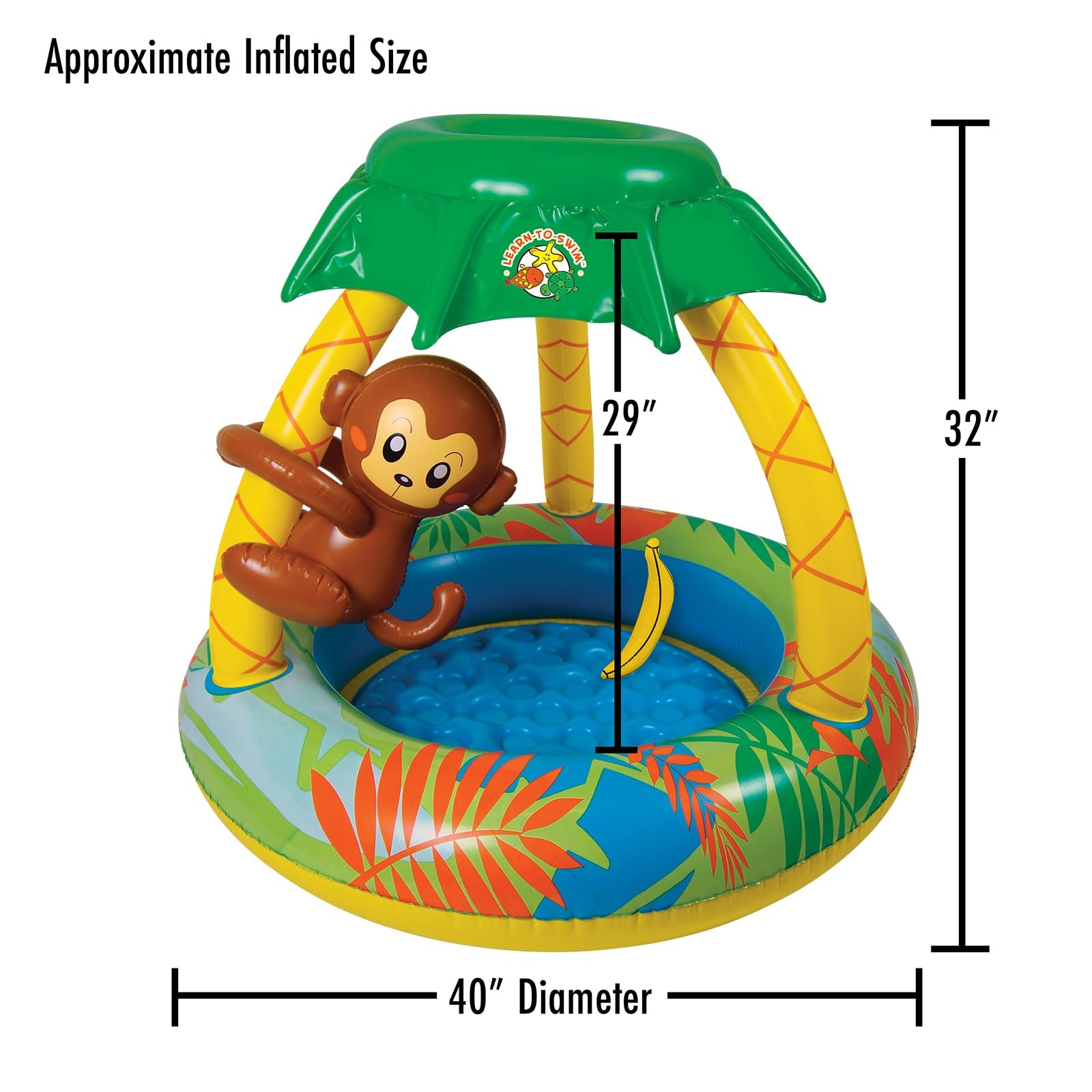 Inflatable Kiddie Pool Monkey Canopy Learn-to Swim Poolmaster 81610 Bananas