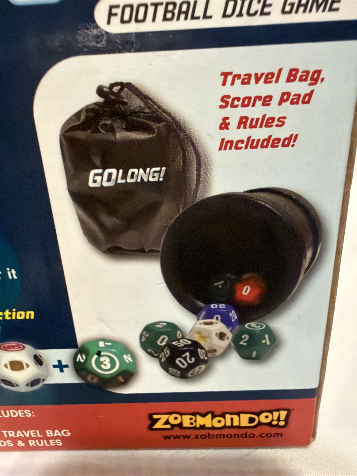 Go Long Football Dice Game Go! Zone Games Travel Ages 8+ New Never Used Zobmondo