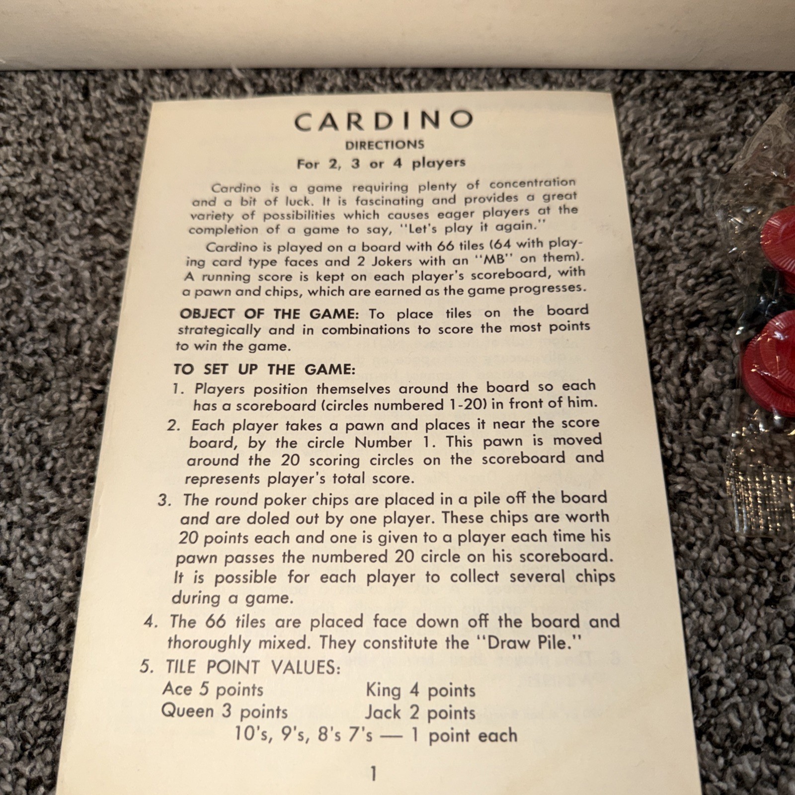 Vintage 1970 Milton Bradley CARDINO Exciting Card Tile Strategy Game! COMPLETE!