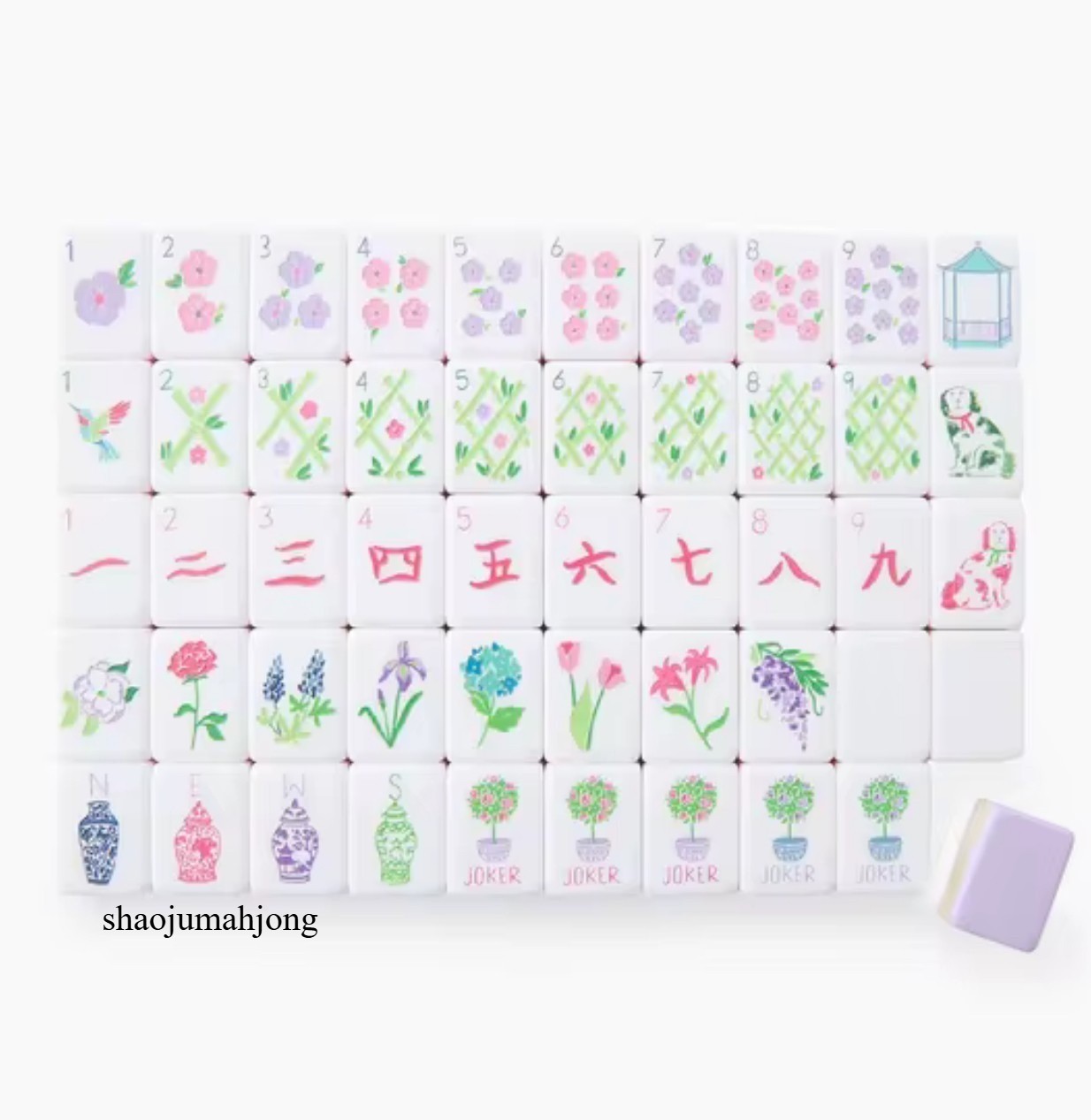 American Mahjong Game Set, 160 Lilac Acrylic Engraved Layered Mah Jong Tiles