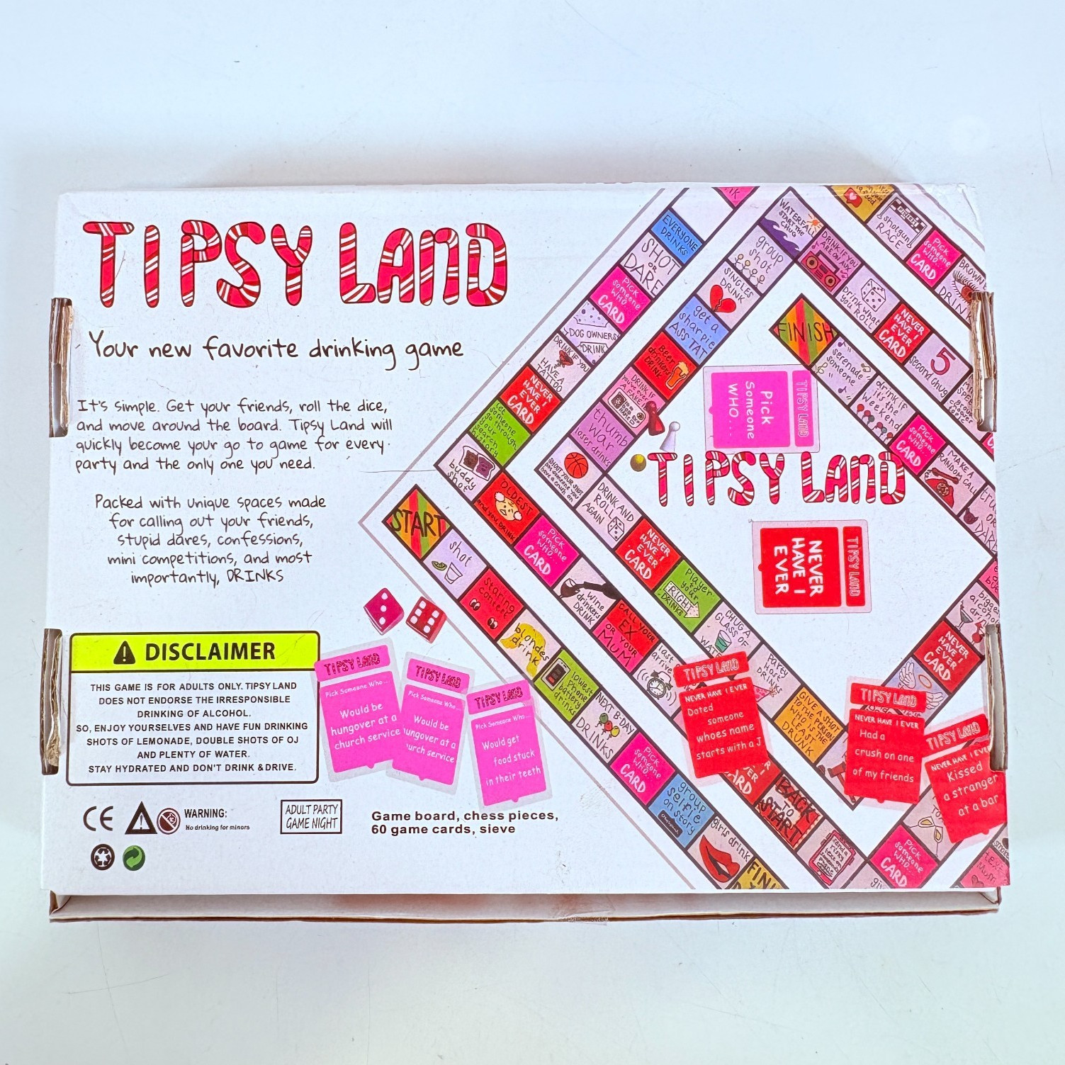 Tipsy Land Board Game Party Game for Adults 3-8 Players Fun Night Activity